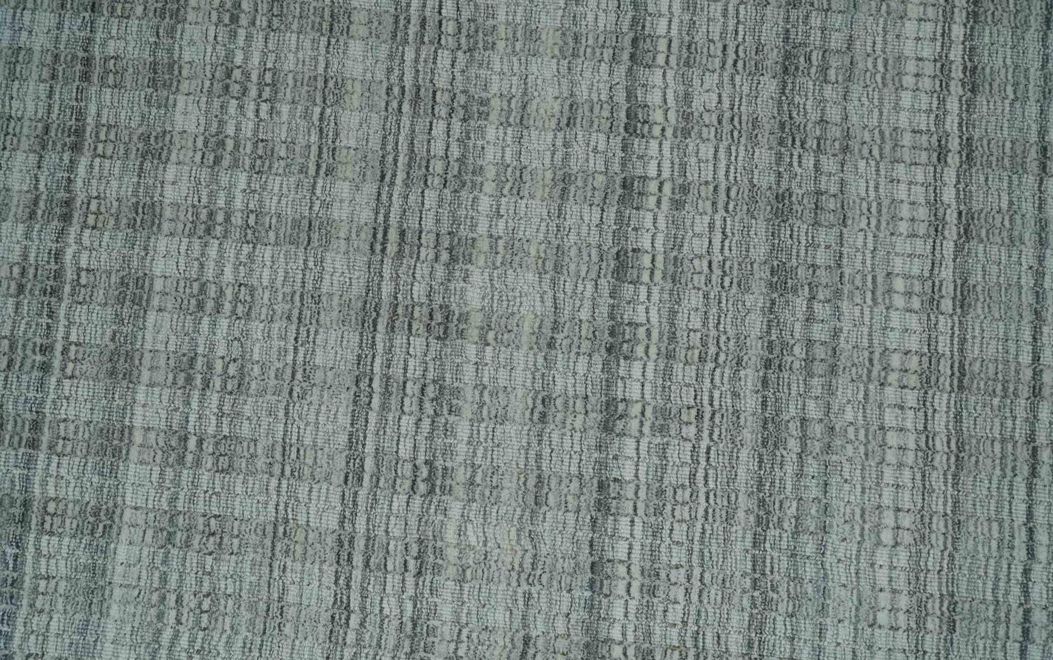 Hand Made 8x10 Modern Stripes Charcoal, Gray and Beige Scandinavian Blended Wool Flatwoven Area Rug | KE9 - Image 9