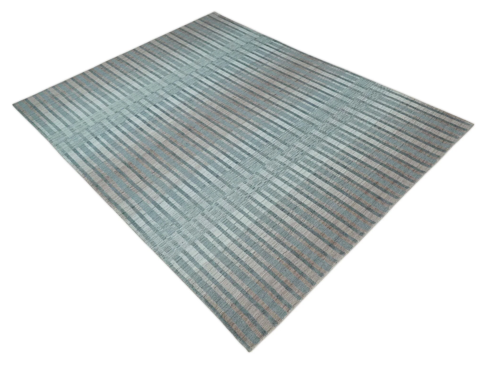 Hand Made 8x10 Modern Stripes Peach, Gray and Silver Scandinavian Blended Wool Flatwoven Area Rug | KE17 - Image 10