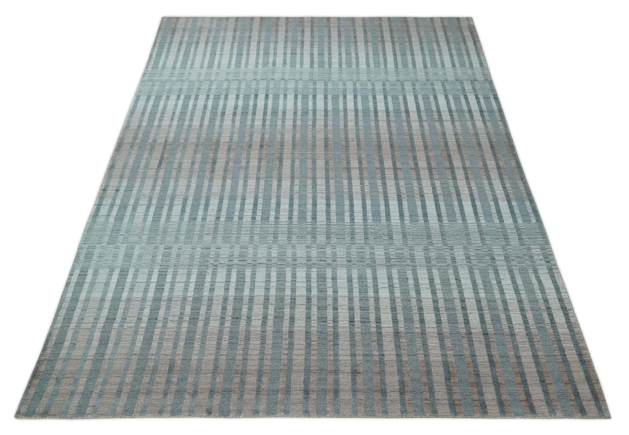Hand Made 8x10 Modern Stripes Peach, Gray and Silver Scandinavian Blended Wool Flatwoven Area Rug | KE17 - Image 11