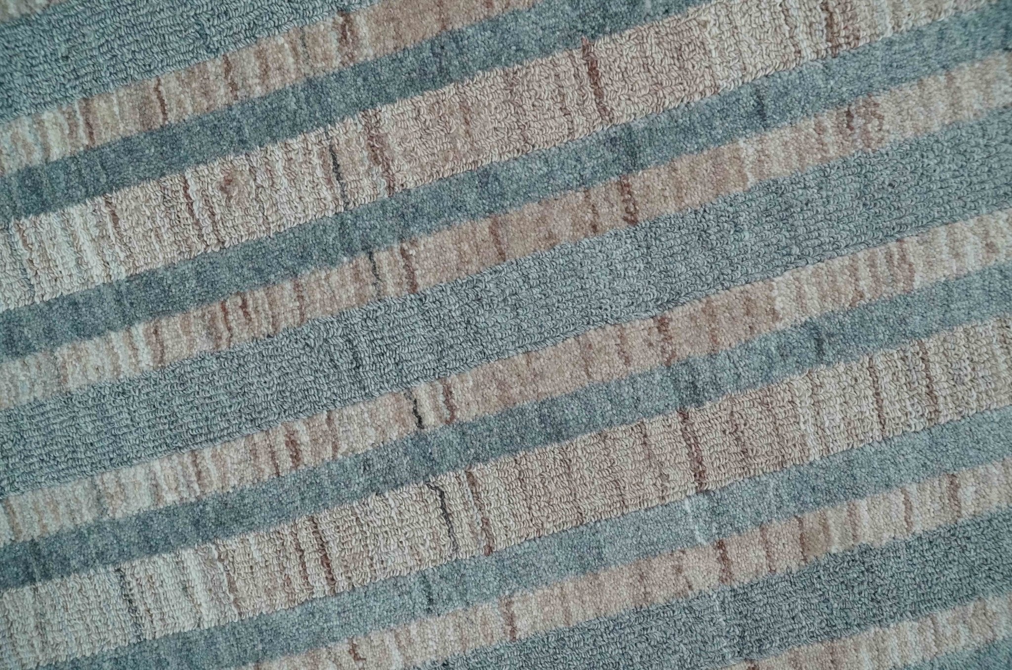 Hand Made 8x10 Modern Stripes Peach, Gray and Silver Scandinavian Blended Wool Flatwoven Area Rug | KE17 - Image 4