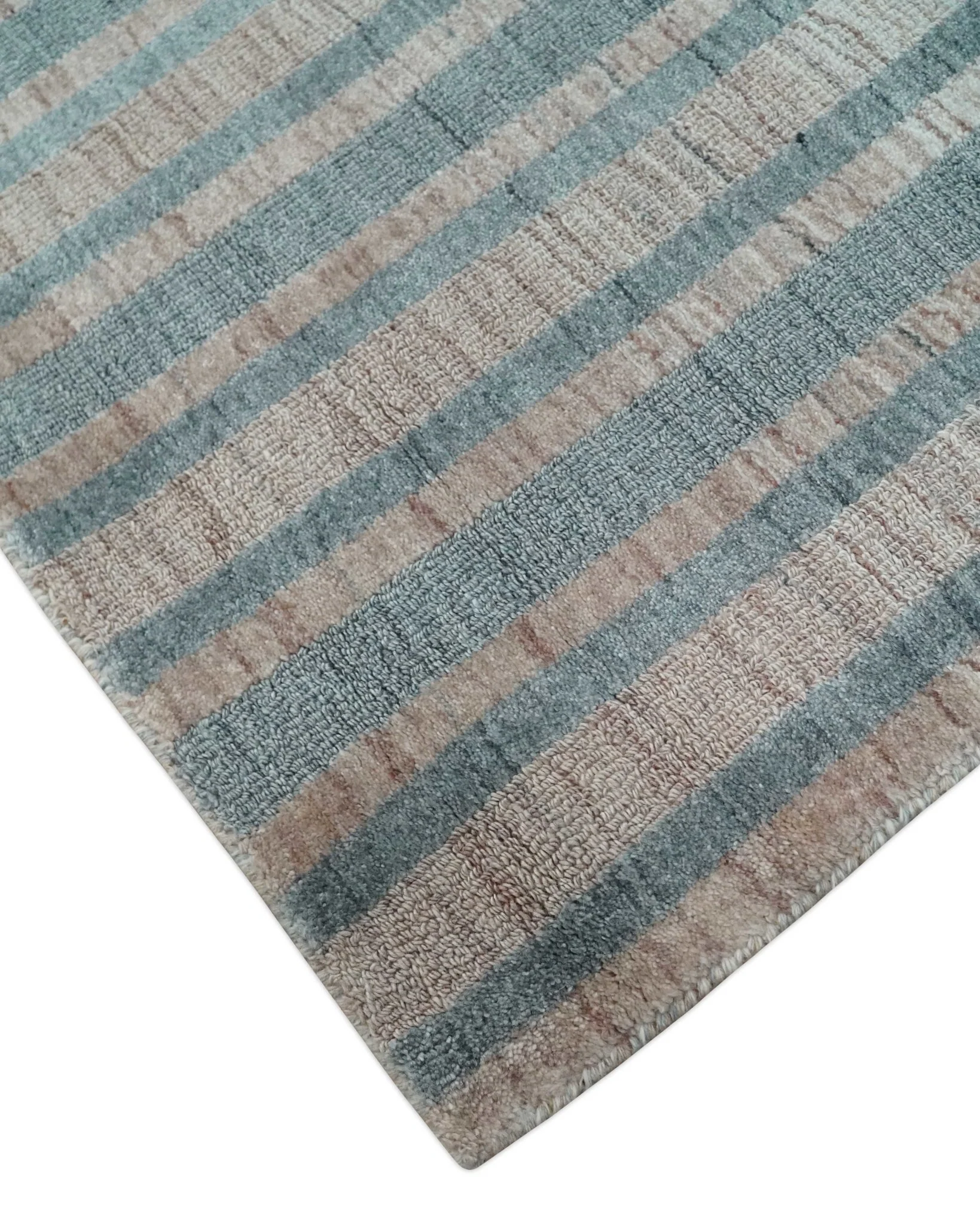 Hand Made 8x10 Modern Stripes Peach, Gray and Silver Scandinavian Blended Wool Flatwoven Area Rug | KE17 - Image 5