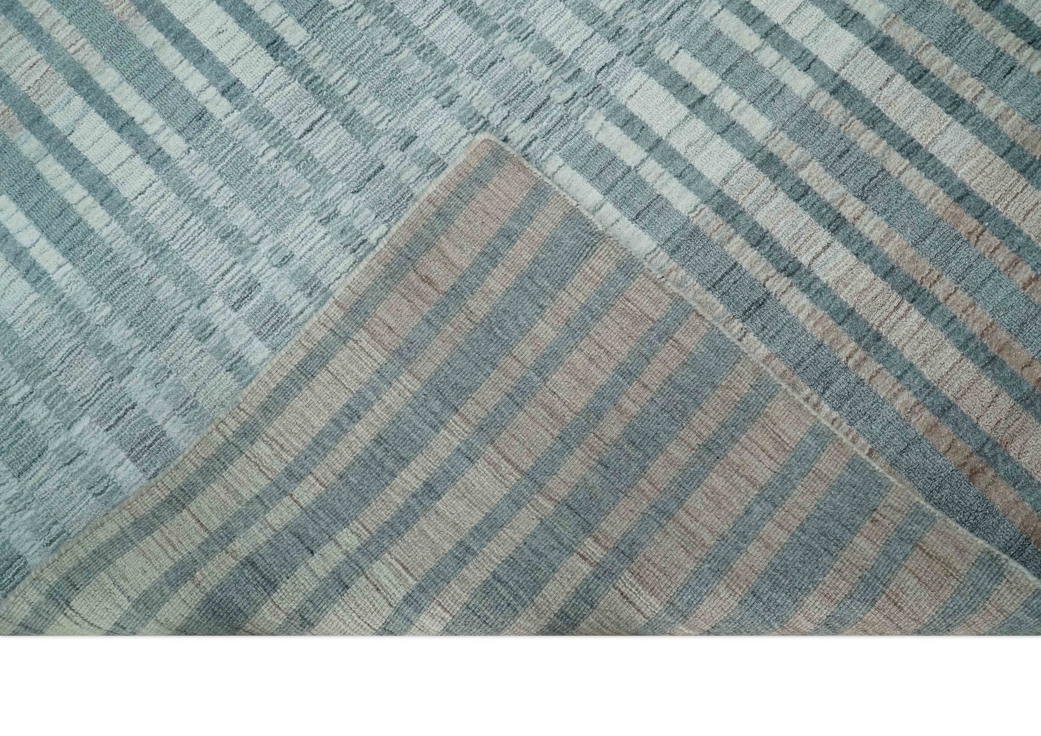 Hand Made 8x10 Modern Stripes Peach, Gray and Silver Scandinavian Blended Wool Flatwoven Area Rug | KE17 - Image 7