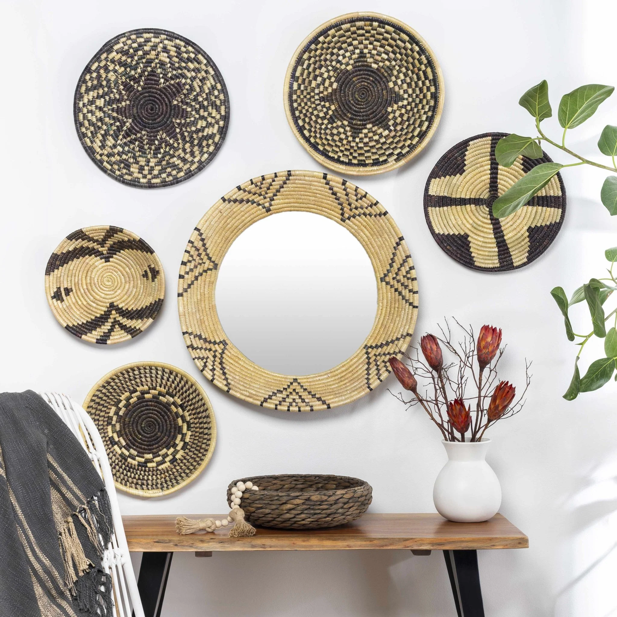 Hand Made Beige and Charcoal Ring Framed hanging wall mirror - Image 3