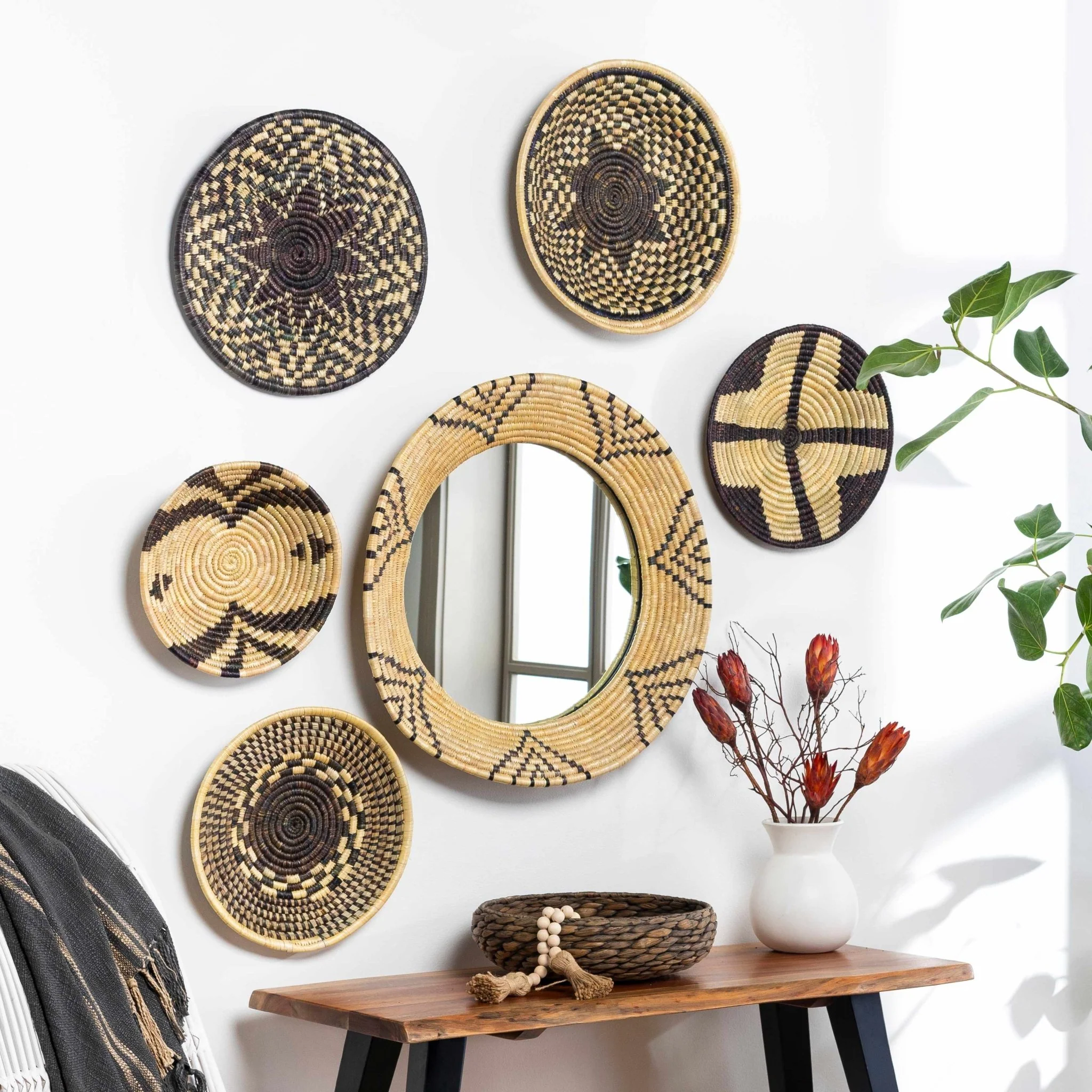 Hand Made Beige and Charcoal Ring Framed hanging wall mirror - Image 7