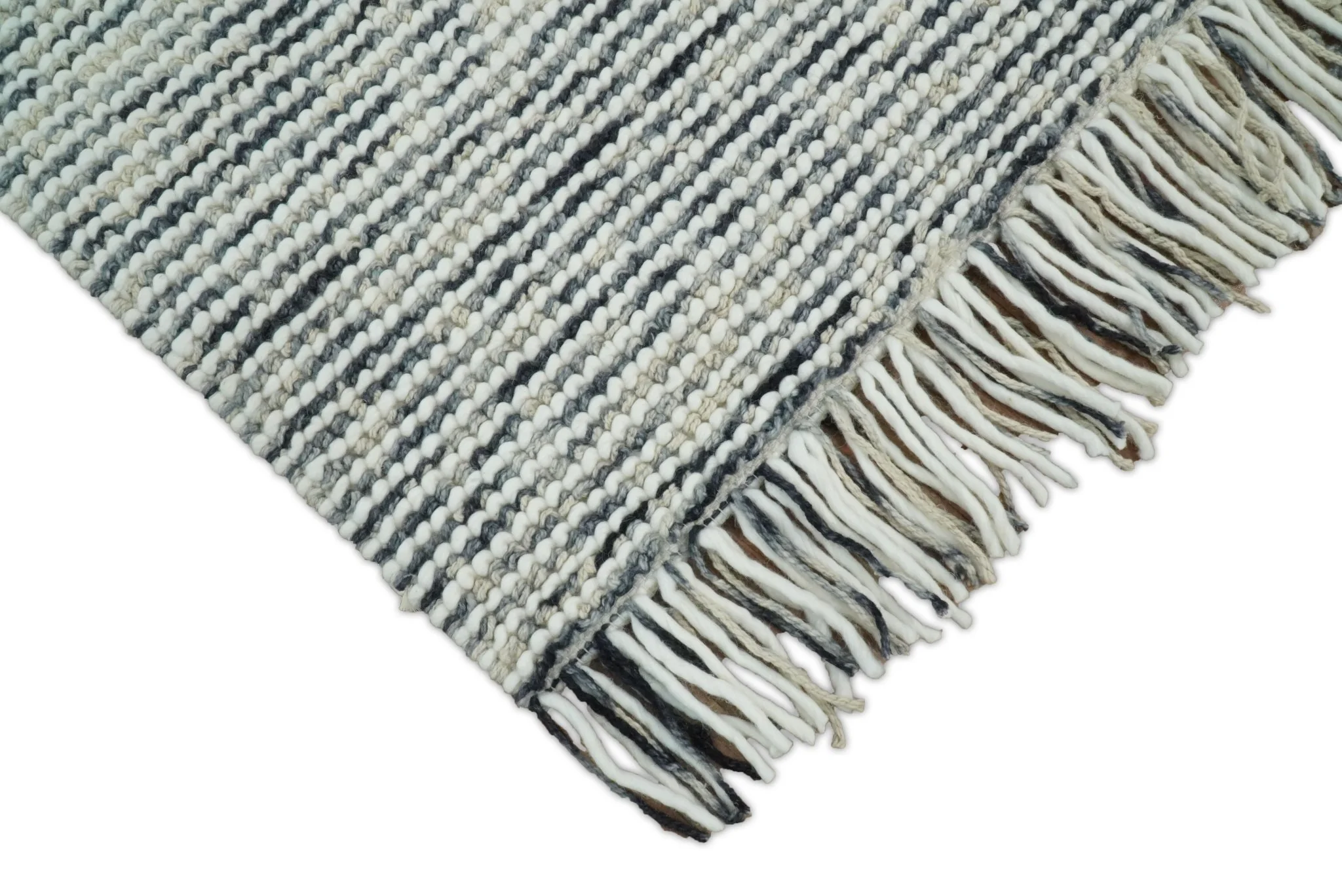 Hand Made Beige and Blue Woolen Chunky and Soft Area Rug - Image 4