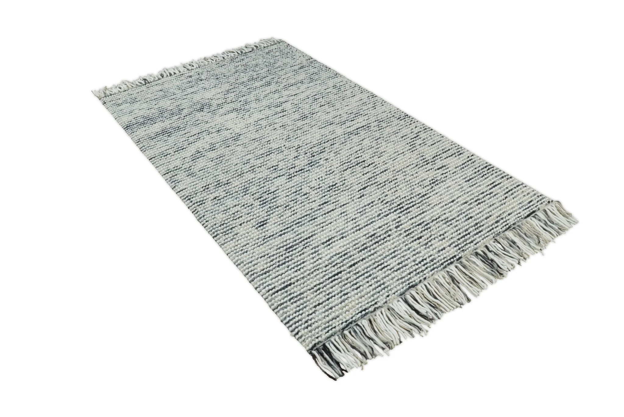 Hand Made Beige and Blue Woolen Chunky and Soft Area Rug - Image 5
