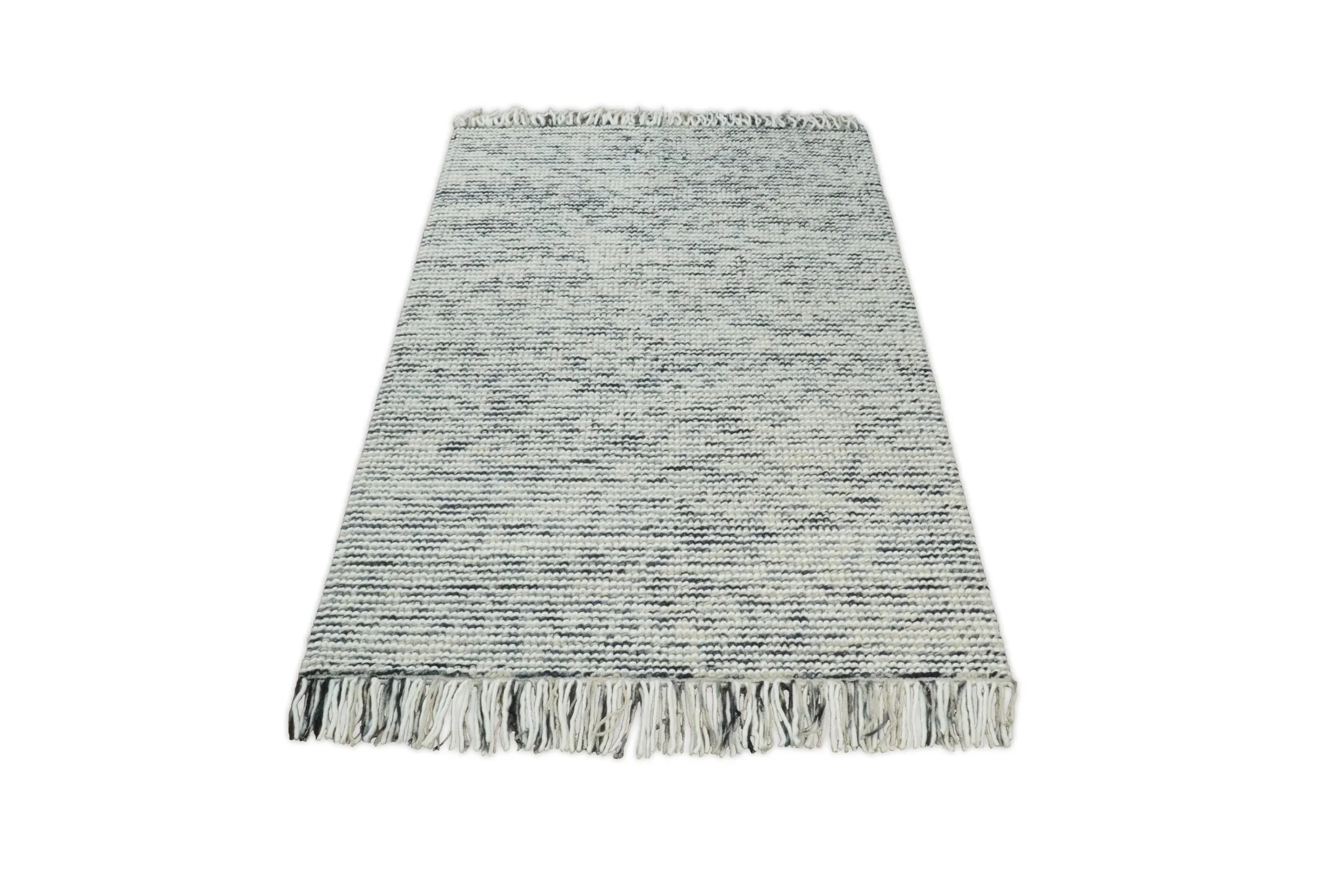 Hand Made Beige and Blue Woolen Chunky and Soft Area Rug - Image 7