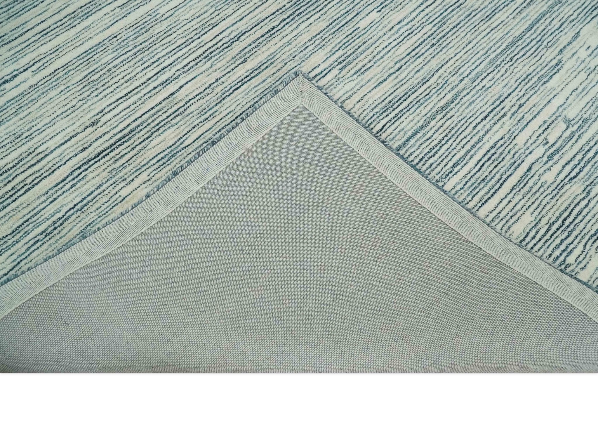 Hand Tufted Woolen Modern White and Blue Custom Made Area Rug - Image 10