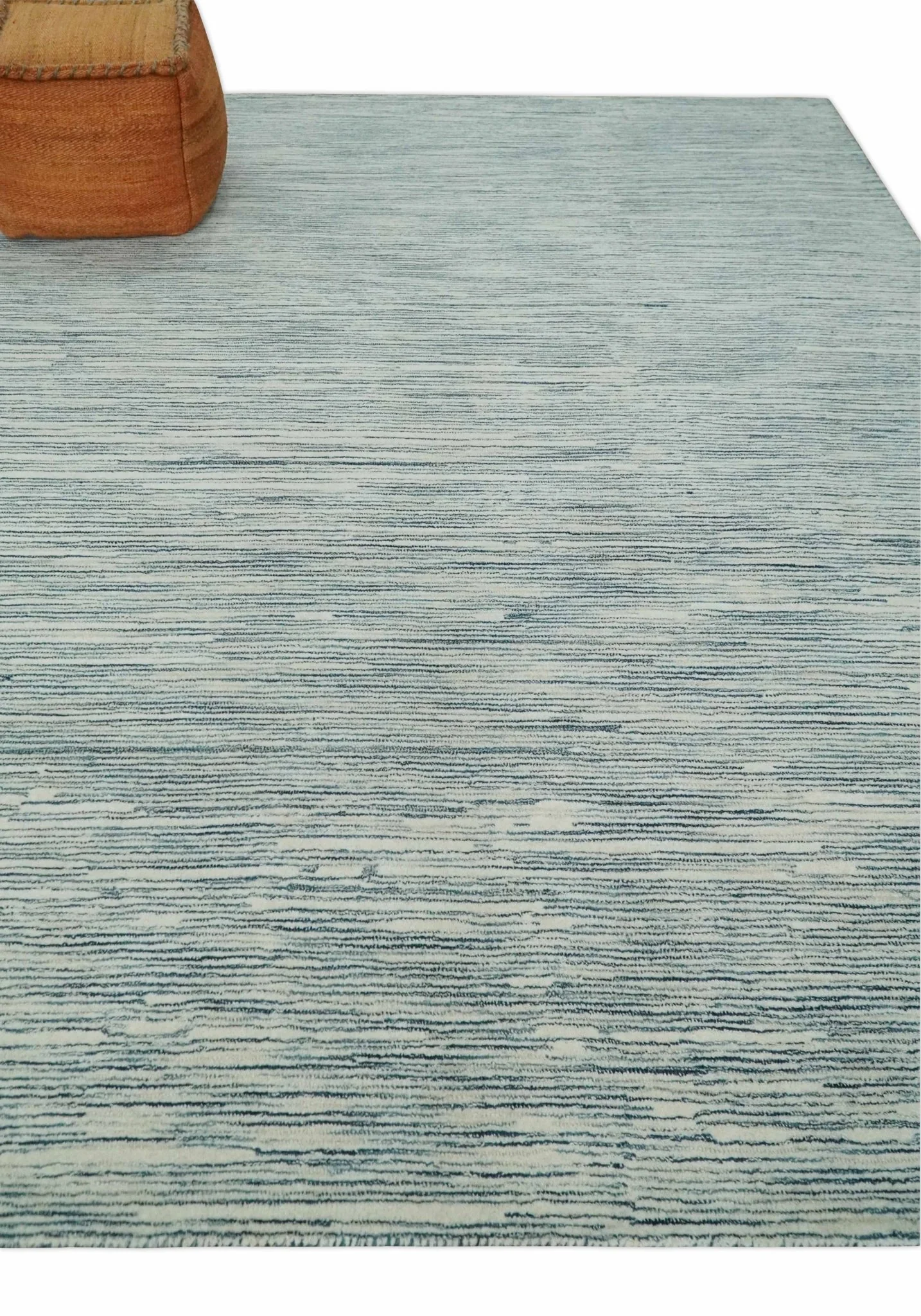Hand Tufted Woolen Modern White and Blue Custom Made Area Rug - Image 3