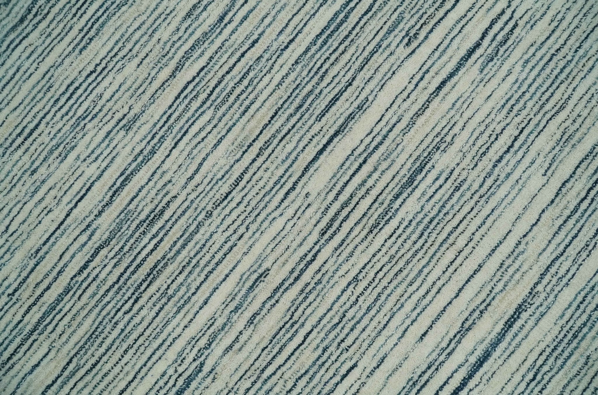 Hand Tufted Woolen Modern White and Blue Custom Made Area Rug - Image 4