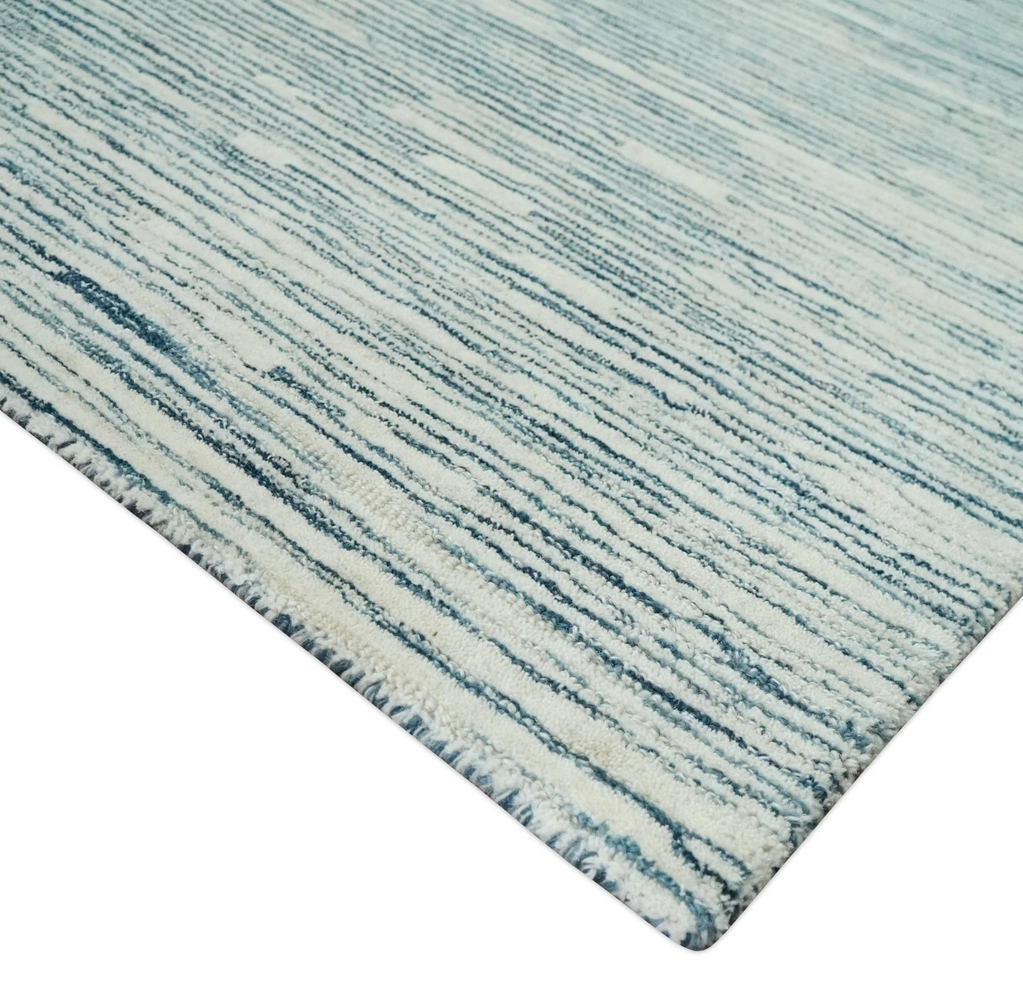 Hand Tufted Woolen Modern White and Blue Custom Made Area Rug - Image 5