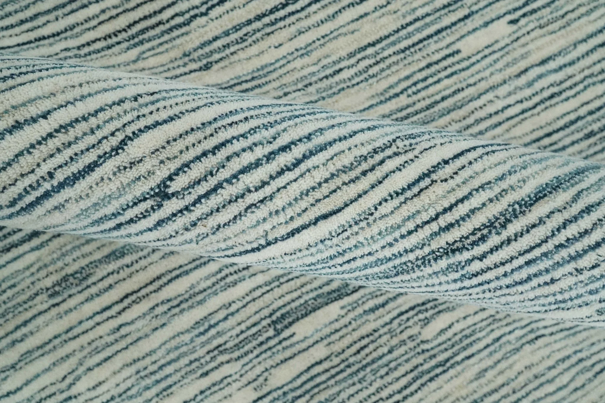 Hand Tufted Woolen Modern White and Blue Custom Made Area Rug - Image 6