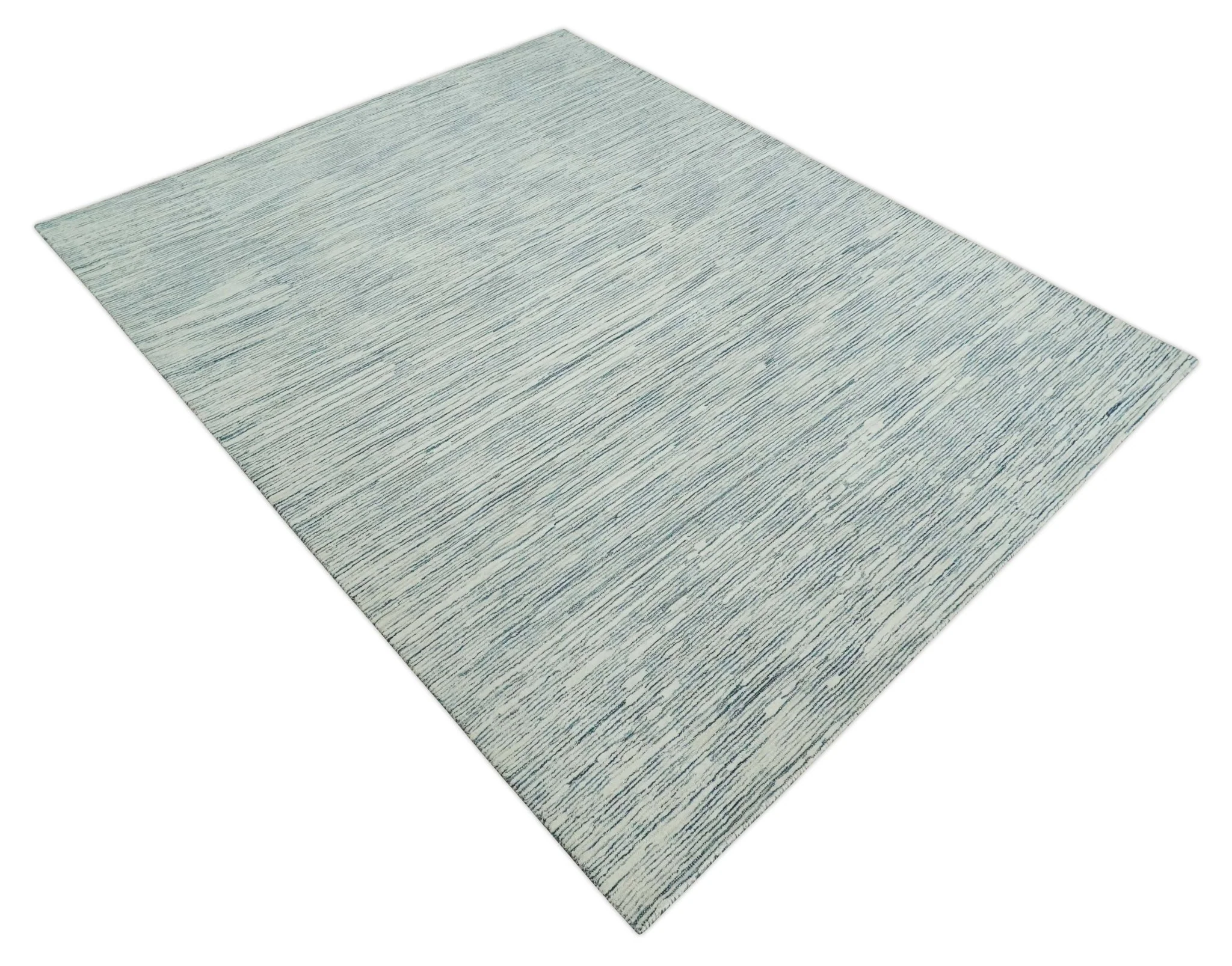 Hand Tufted Woolen Modern White and Blue Custom Made Area Rug - Image 8