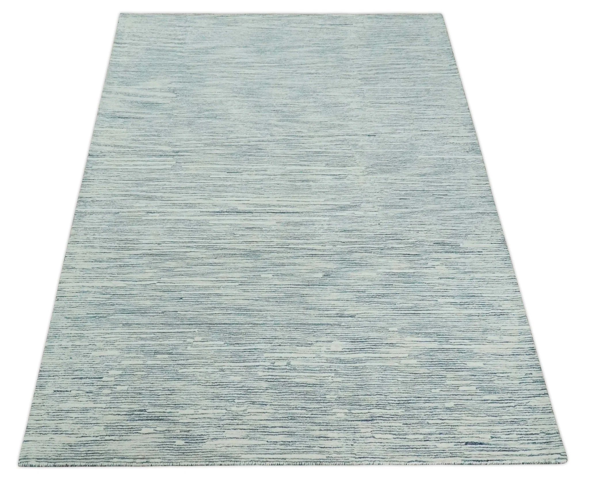 Hand Tufted Woolen Modern White and Blue Custom Made Area Rug - Image 9