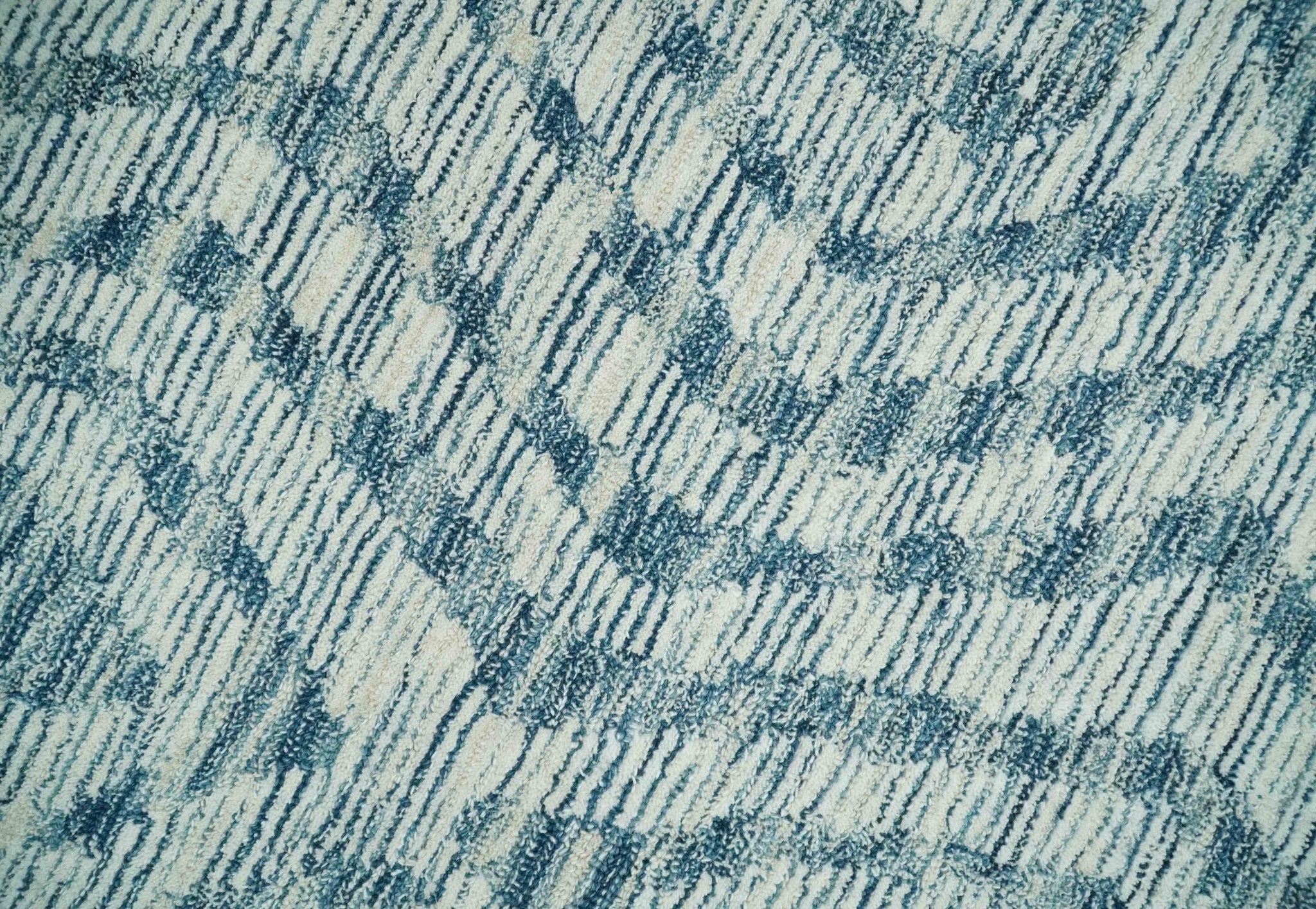 Tribal Modern Hand Tufted Woolen White and Blue Multi Size Area Rug - Image 11