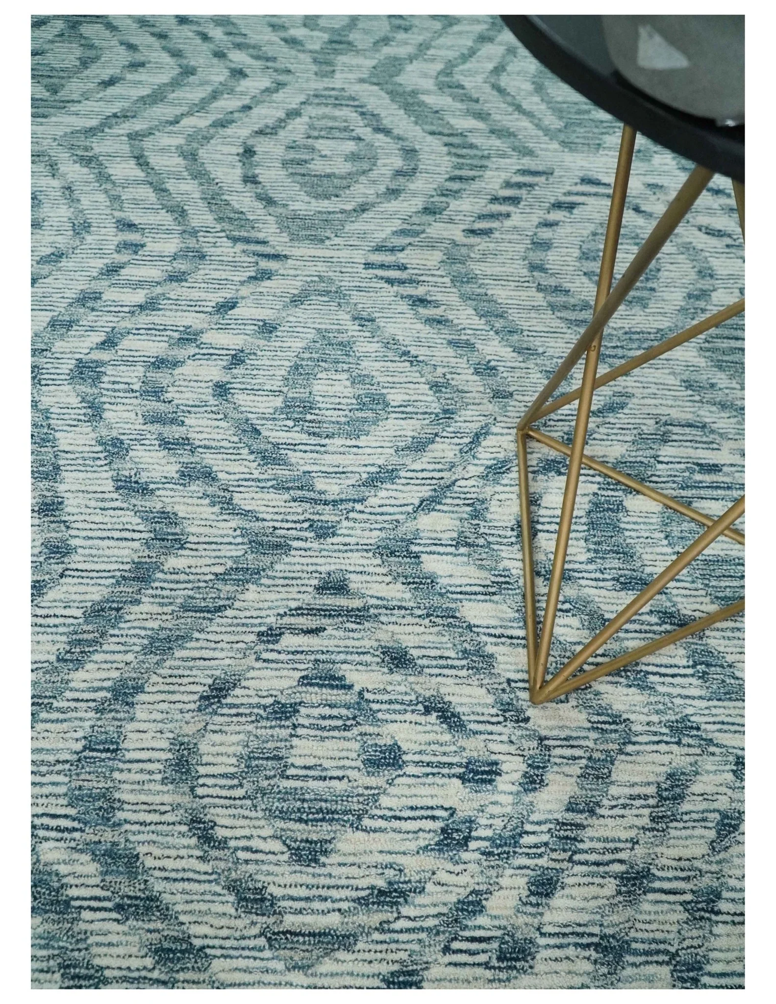 Tribal Modern Hand Tufted Woolen White and Blue Multi Size Area Rug - Image 3