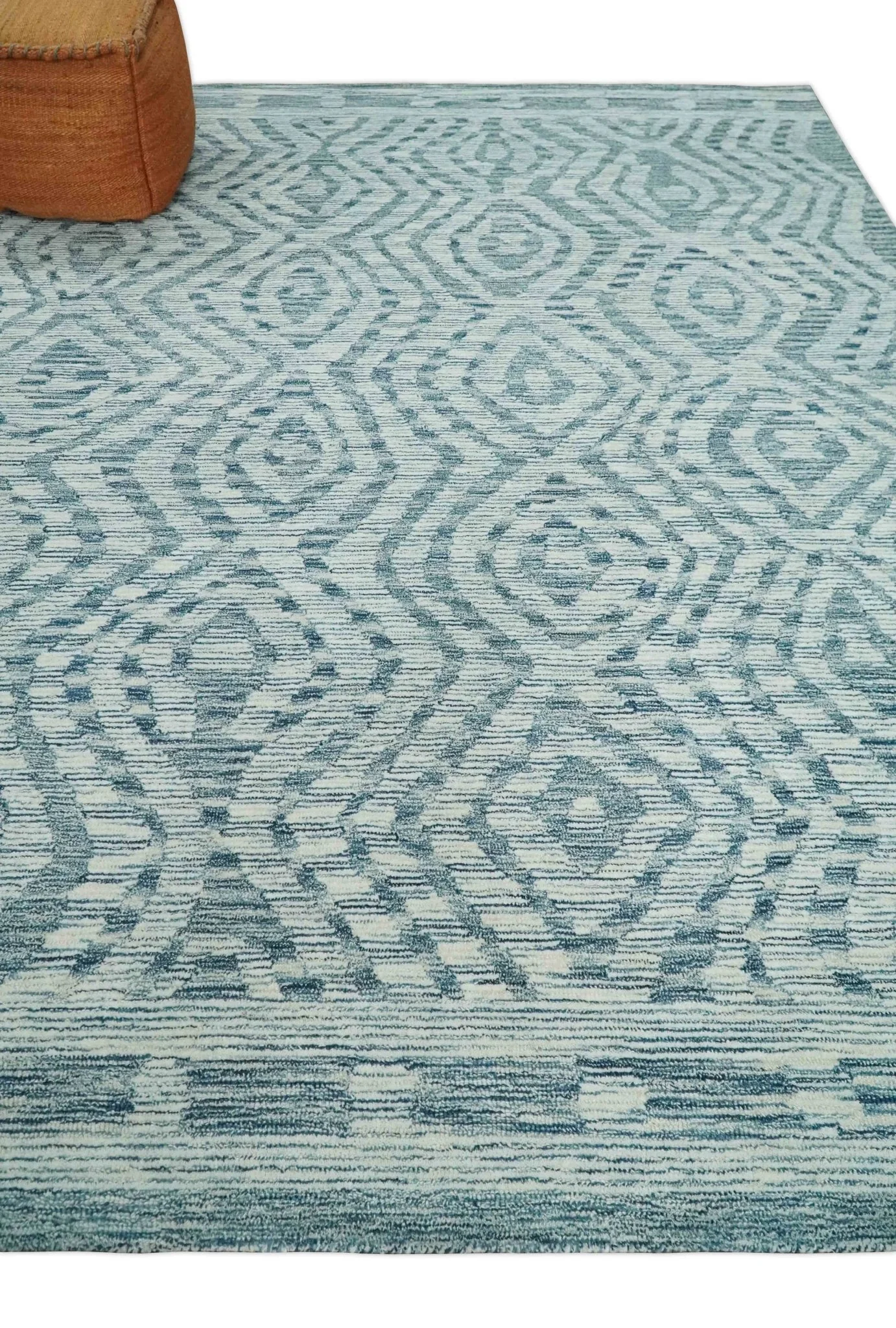 Tribal Modern Hand Tufted Woolen White and Blue Multi Size Area Rug - Image 4