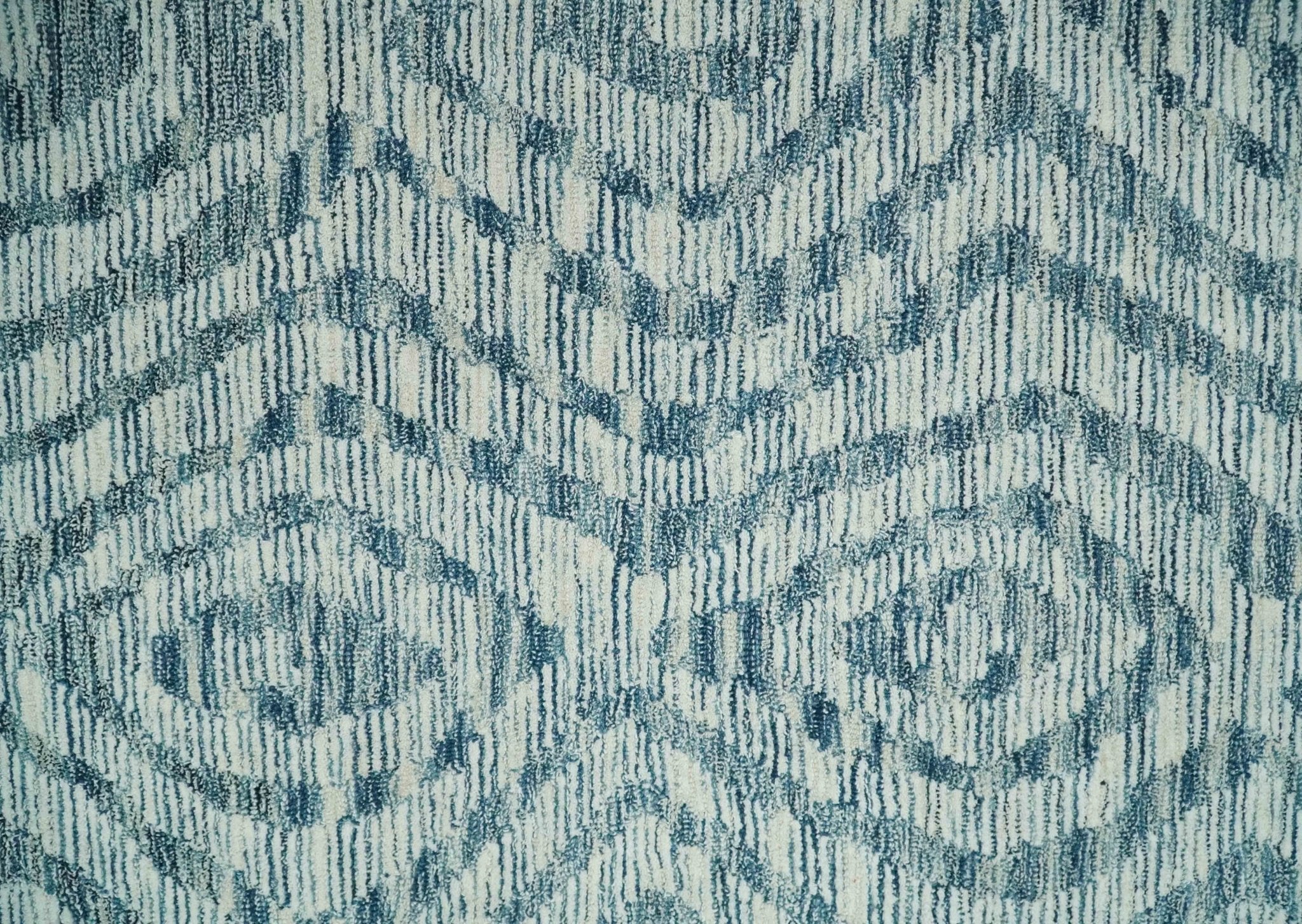 Tribal Modern Hand Tufted Woolen White and Blue Multi Size Area Rug - Image 5
