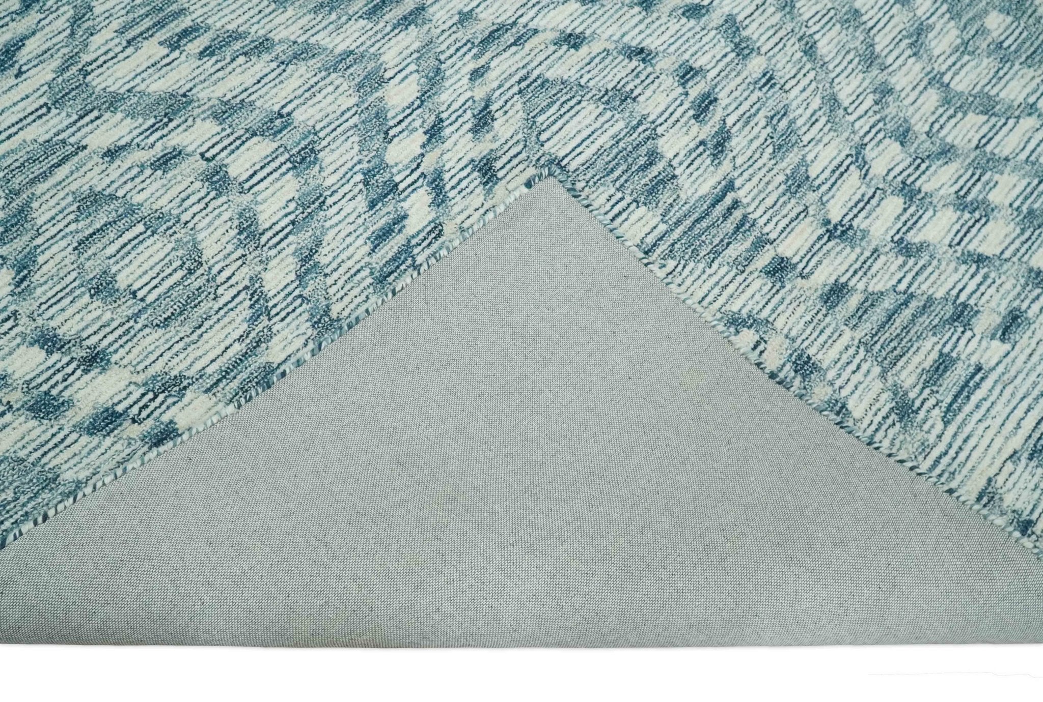 Tribal Modern Hand Tufted Woolen White and Blue Multi Size Area Rug - Image 7