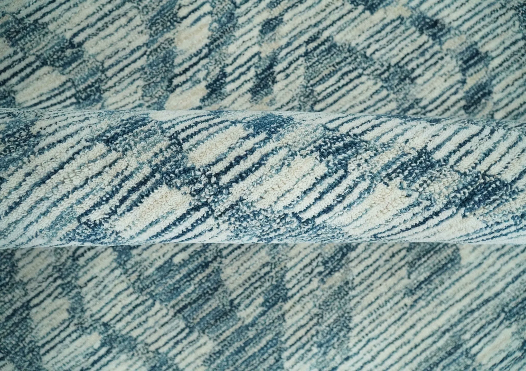 Tribal Modern Hand Tufted Woolen White and Blue Multi Size Area Rug - Image 8
