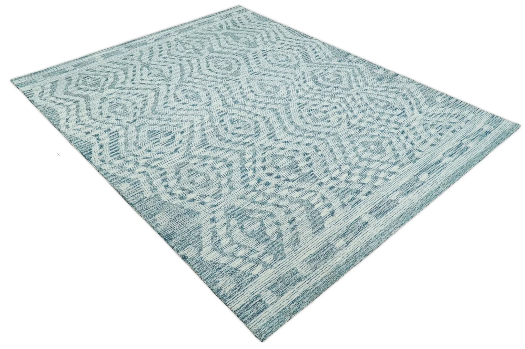 Tribal Modern Hand Tufted Woolen White and Blue Multi Size Area Rug - Image 9
