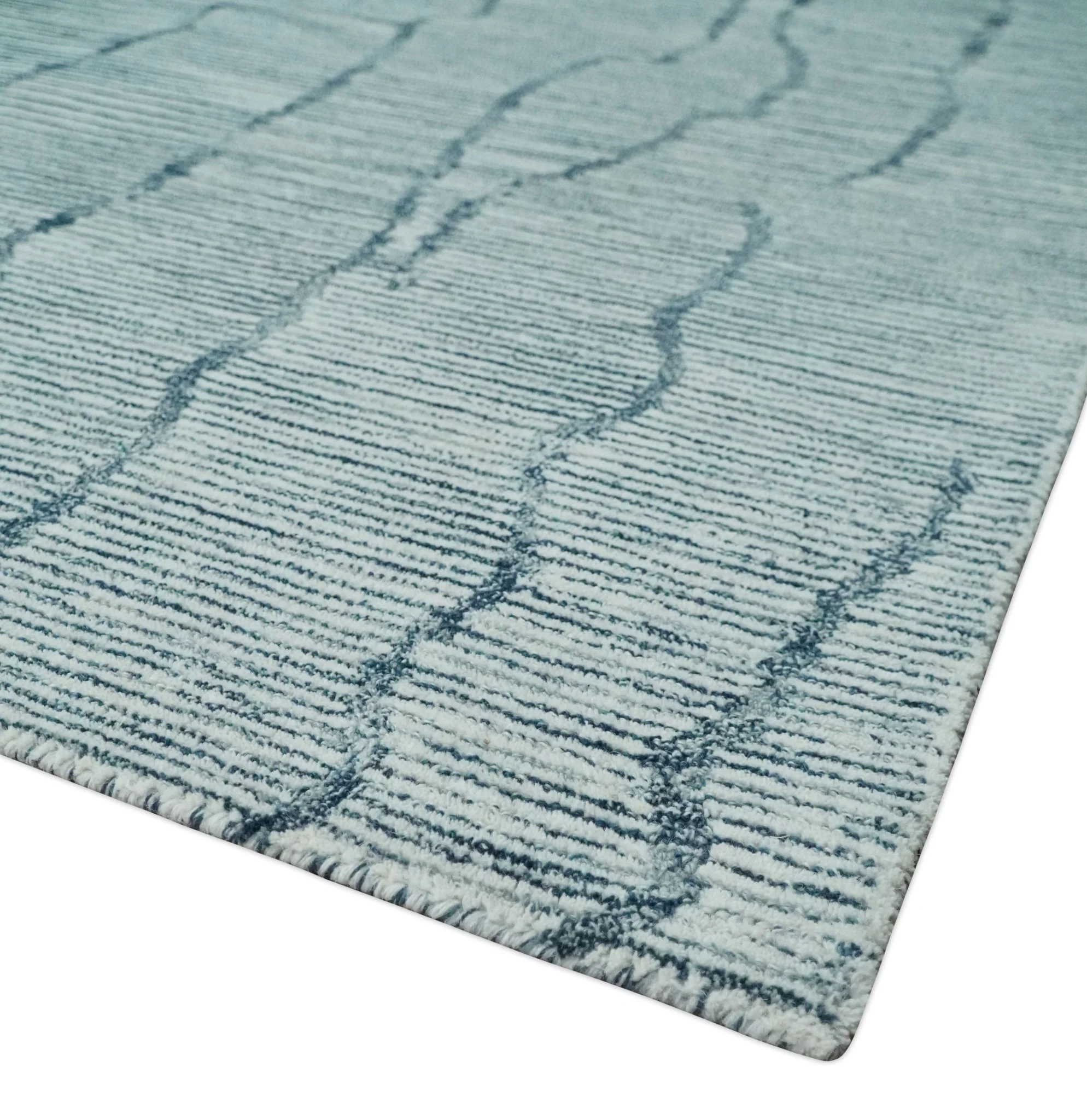 Modern Contemporary Multi Size Woolen White and Blue Hand Tufted Area Rug - Image 10