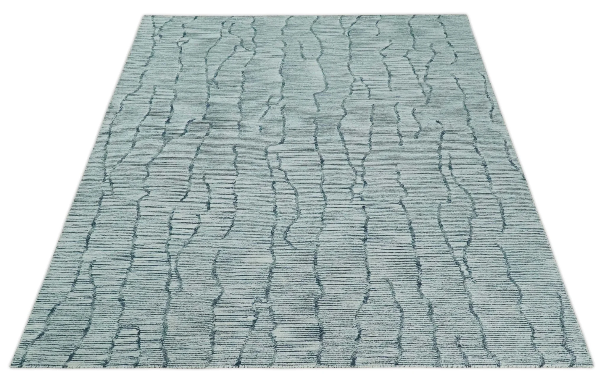 Modern Contemporary Multi Size Woolen White and Blue Hand Tufted Area Rug - Image 5