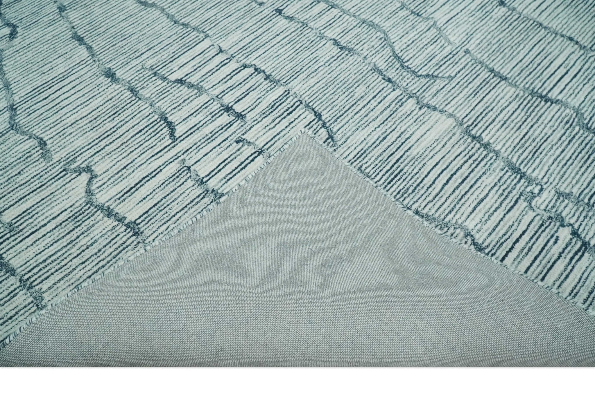 Modern Contemporary Multi Size Woolen White and Blue Hand Tufted Area Rug - Image 6