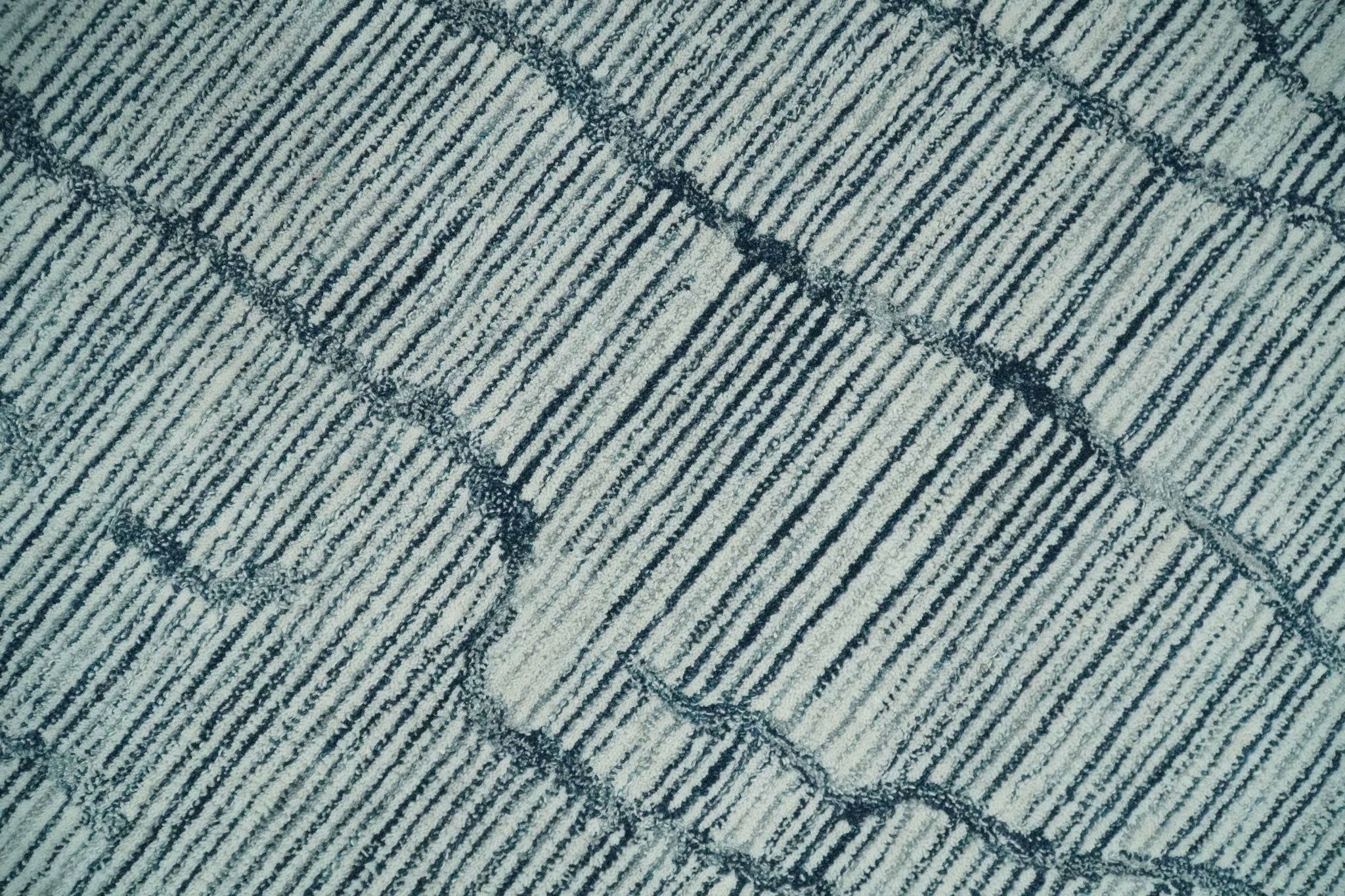 Modern Contemporary Multi Size Woolen White and Blue Hand Tufted Area Rug - Image 8