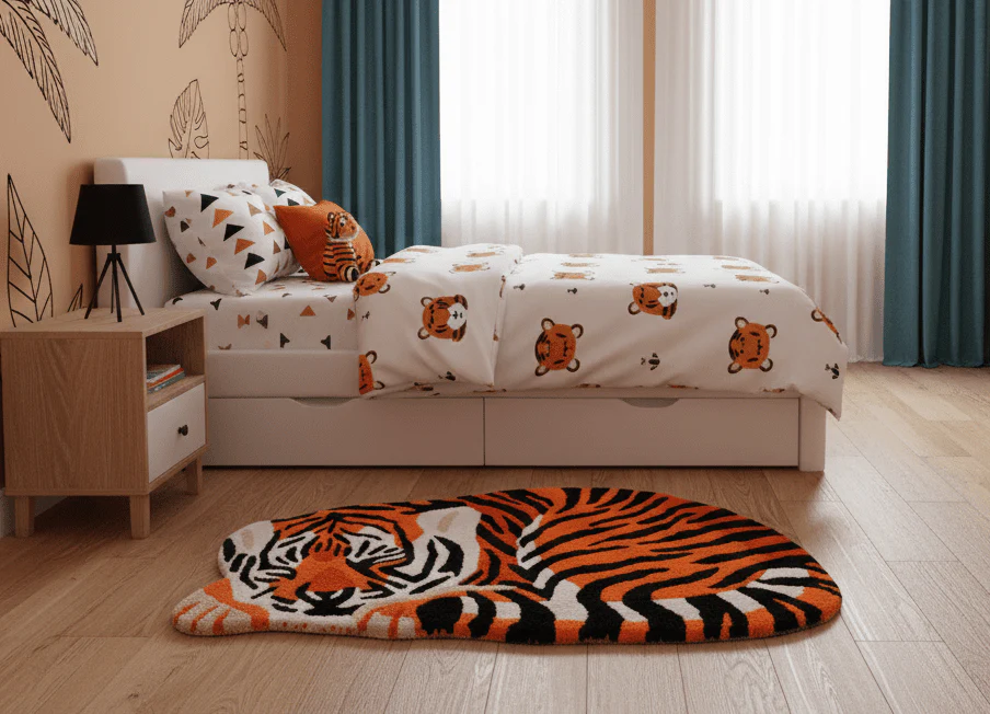 Hand Tufted 2x3 Animal Rust Baby Tiger Wool Area Rug - Image 2