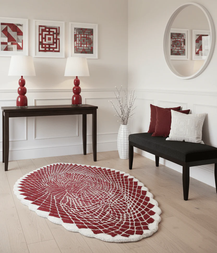 Web Hand Tufted 5x8 Modern Style Maroon Wool Area Rug - Image 2