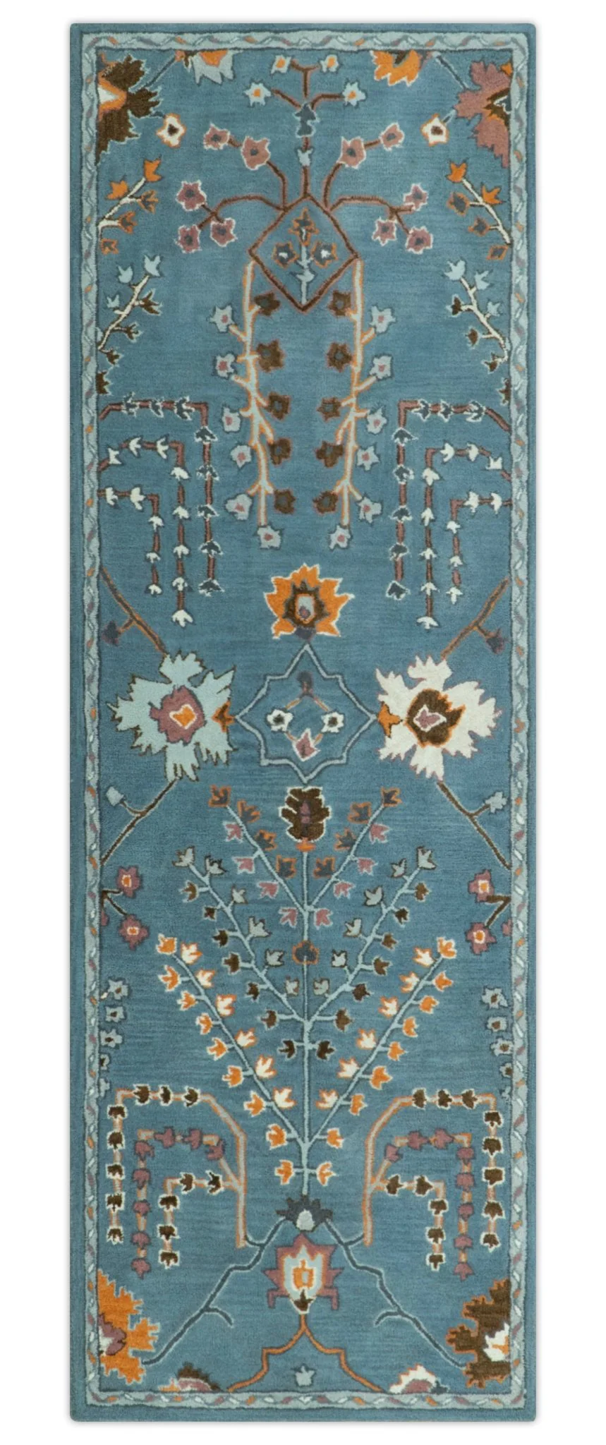 Tree of life Hand Tufted Teal Blue, Brown and Red Traditional Floral Custom Made Wool Area Rug, Kids, Living Room and Bedroom Rug - Image 11