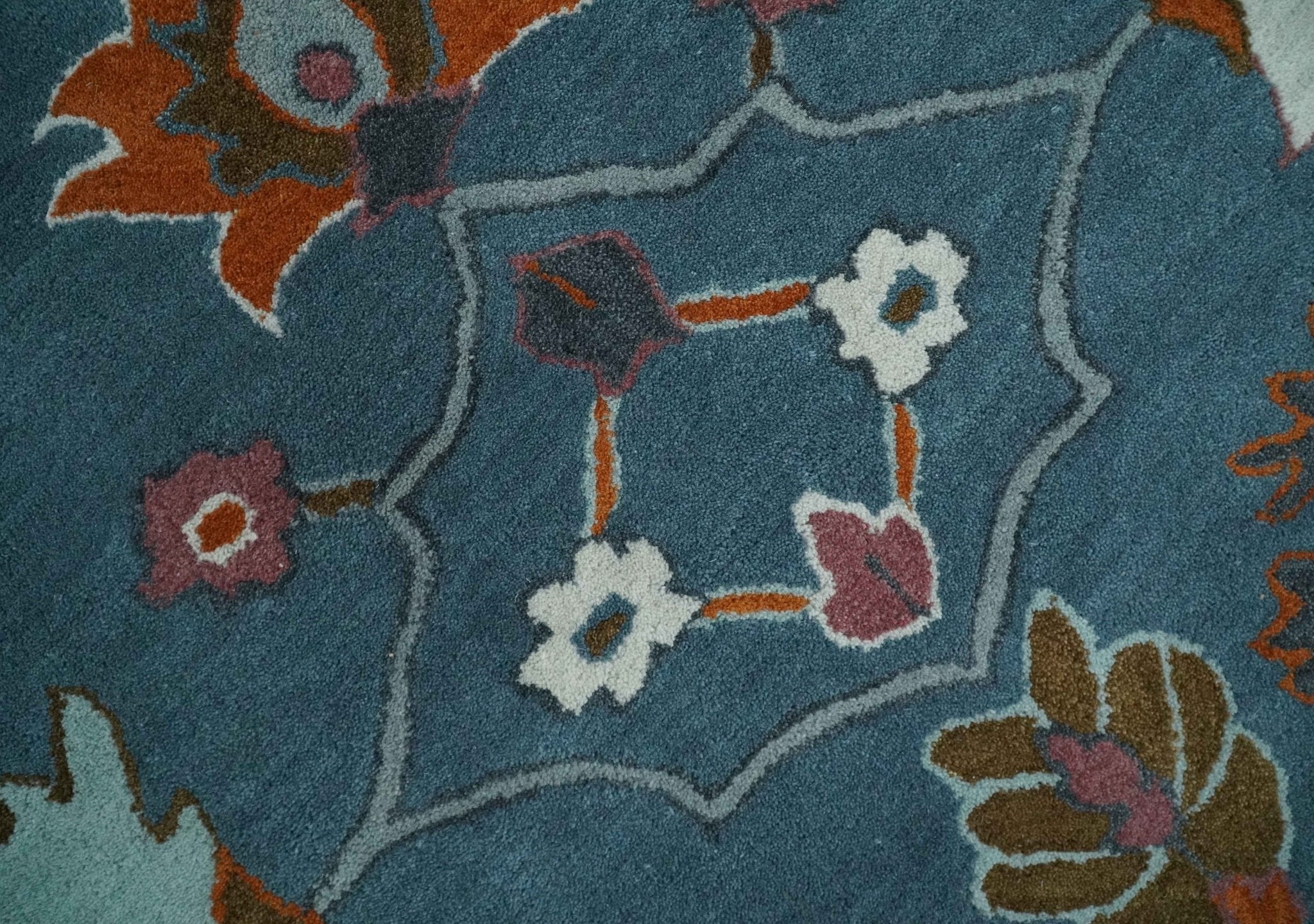 Tree of life Hand Tufted Teal Blue, Brown and Red Traditional Floral Custom Made Wool Area Rug, Kids, Living Room and Bedroom Rug - Image 4
