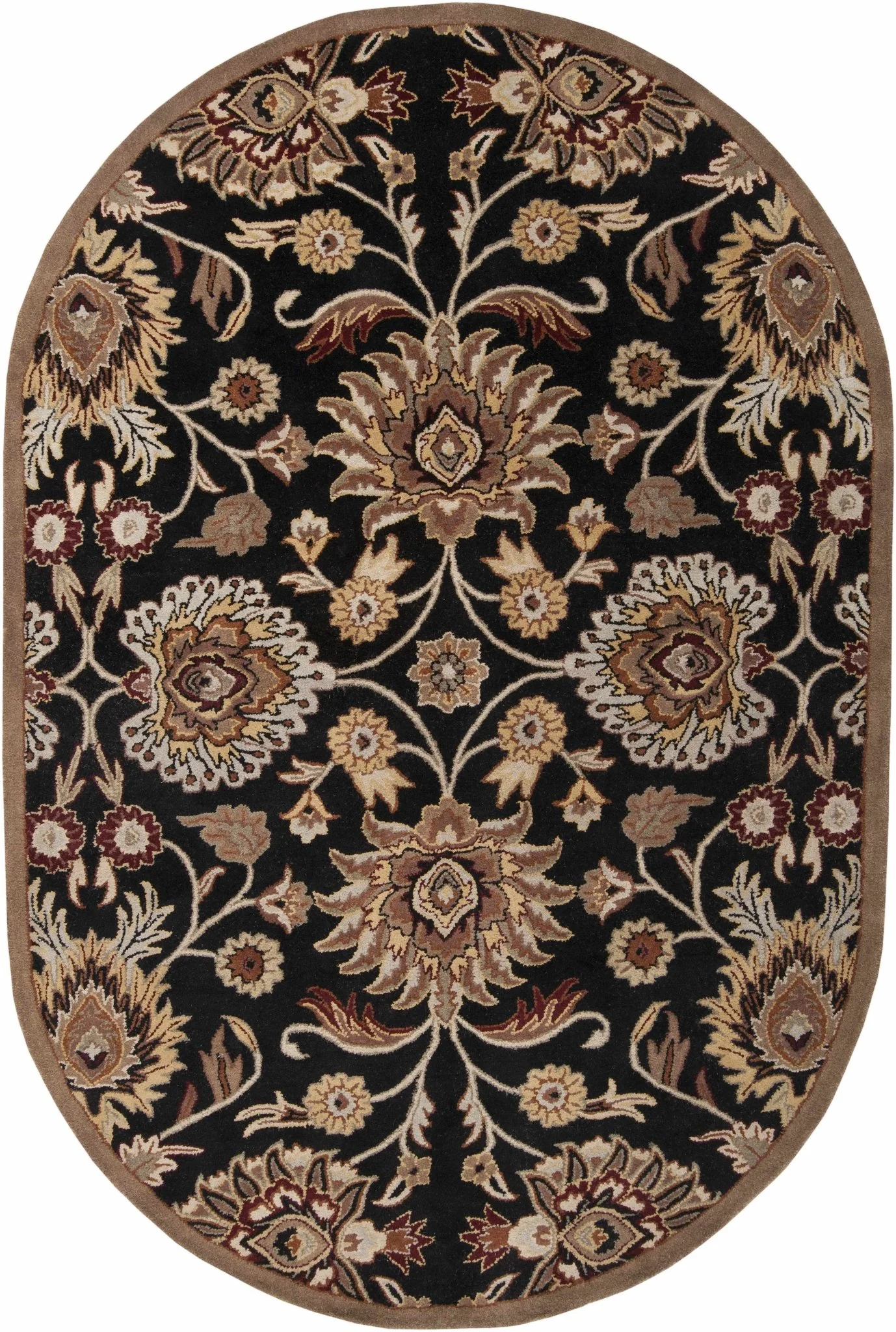 Hand Tufted Black And Beige Traditional Style Wool Rug - Image 10