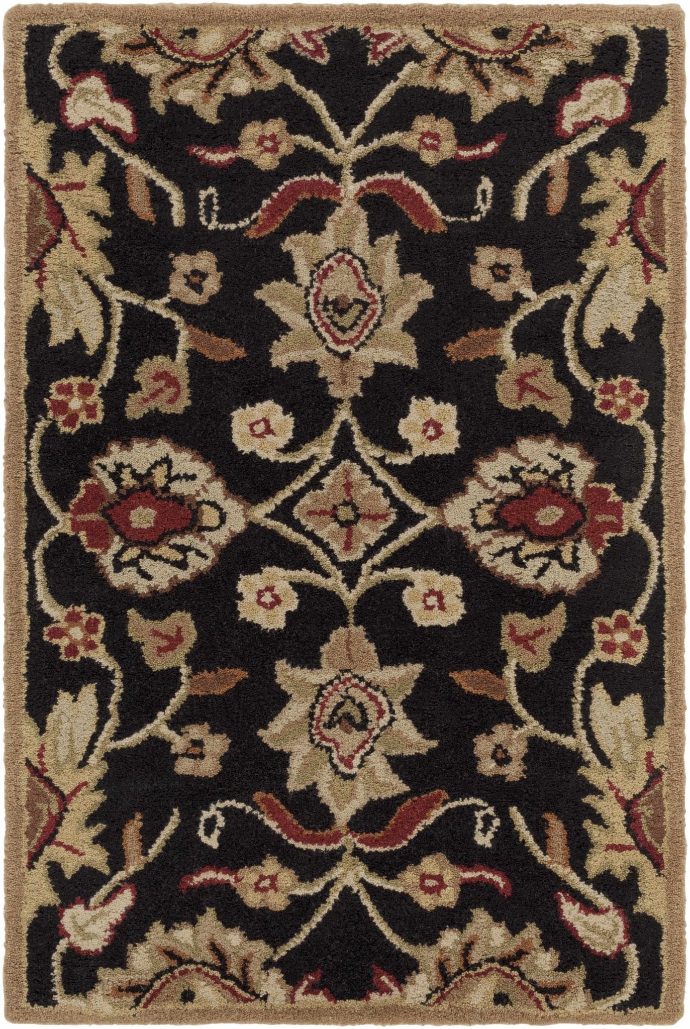 Hand Tufted Black And Beige Traditional Style Wool Rug - Image 15