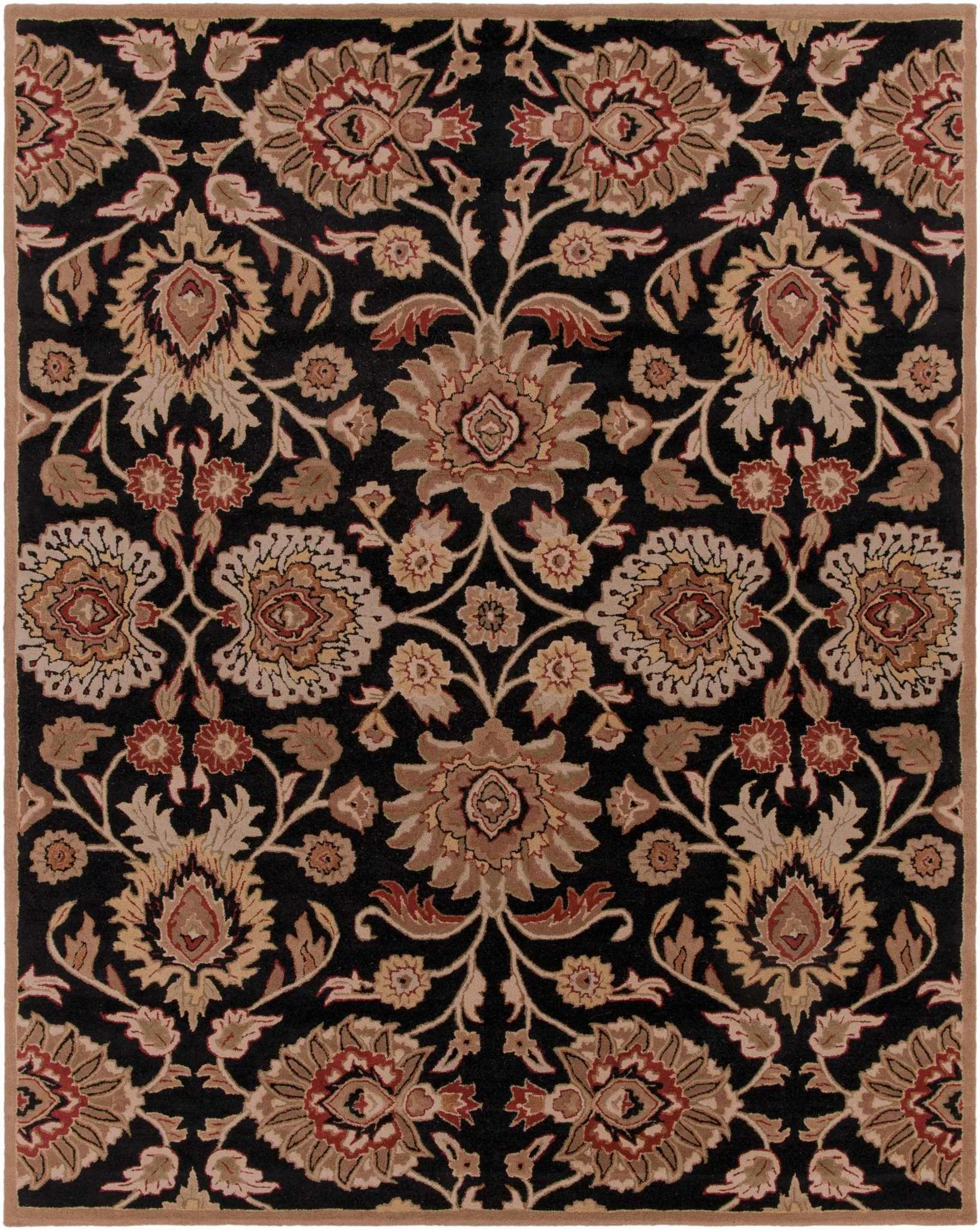Hand Tufted Black And Beige Traditional Style Wool Rug - Image 16