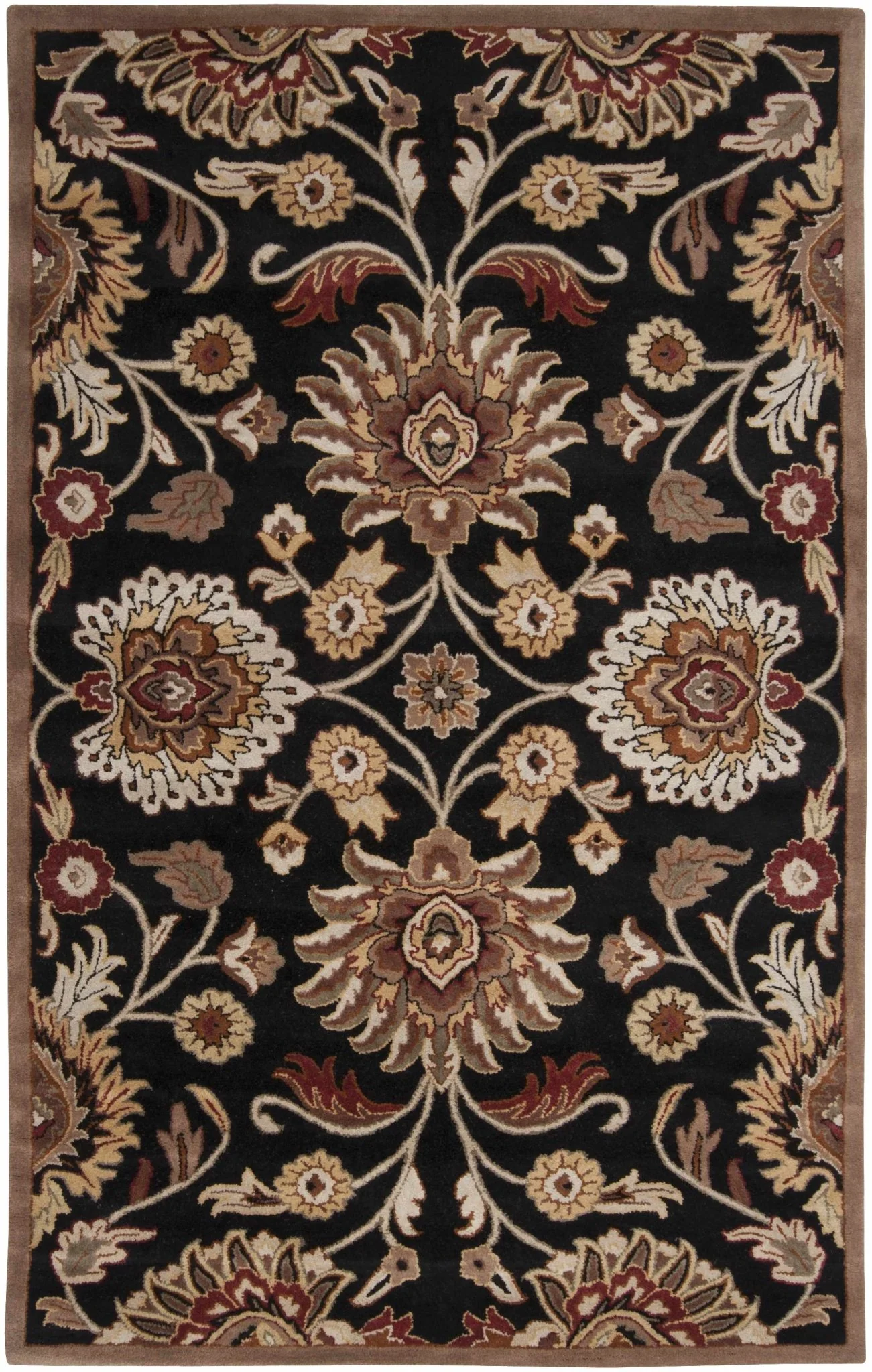 Hand Tufted Black And Beige Traditional Style Wool Rug - Image 2
