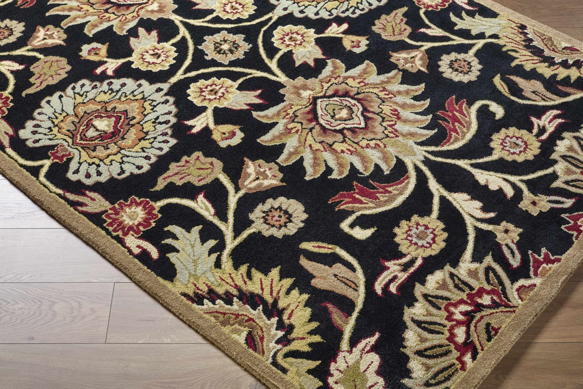 Hand Tufted Black And Beige Traditional Style Wool Rug - Image 20