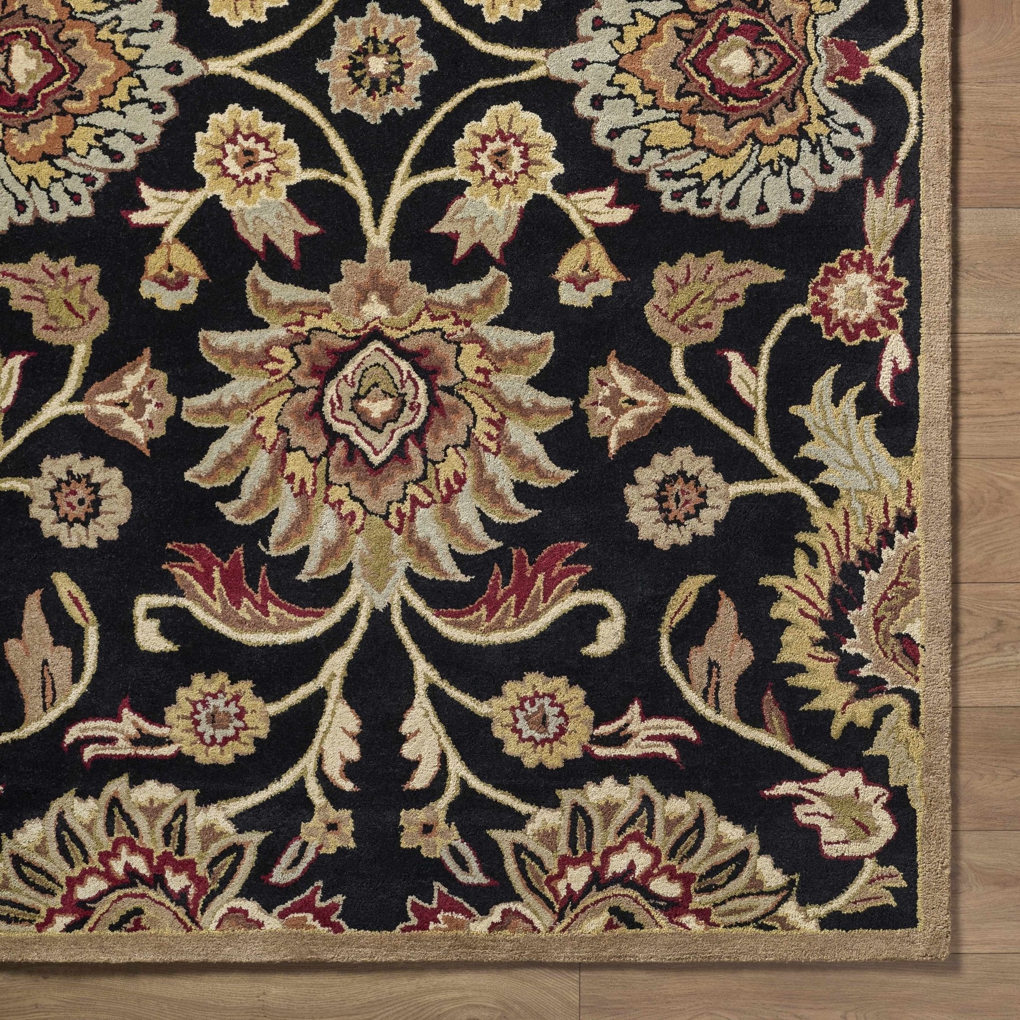 Hand Tufted Black And Beige Traditional Style Wool Rug - Image 22