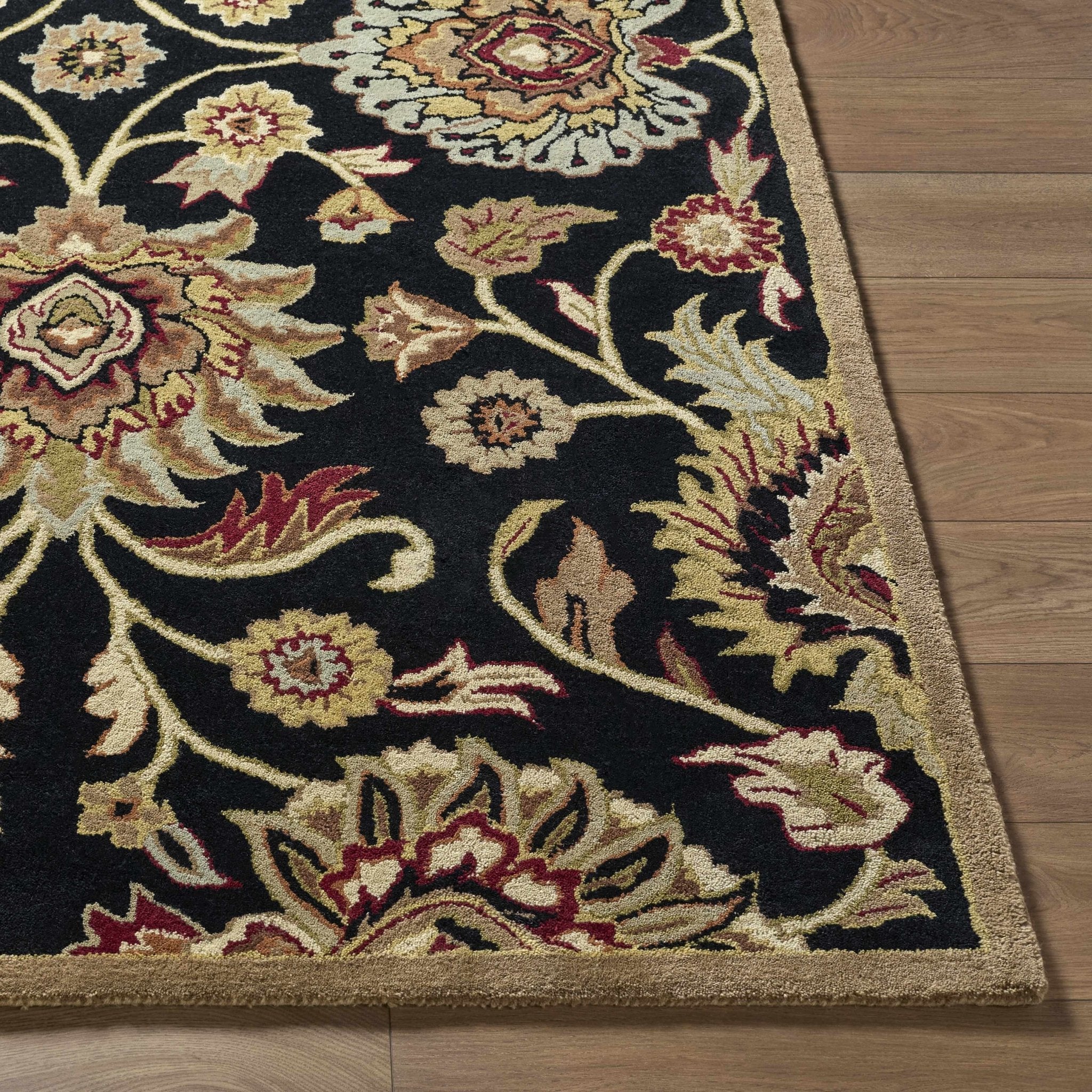 Hand Tufted Black And Beige Traditional Style Wool Rug - Image 3
