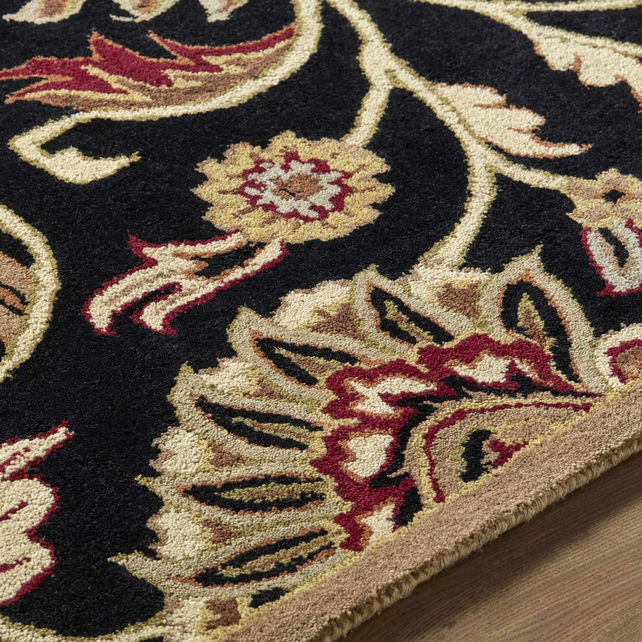 Hand Tufted Black And Beige Traditional Style Wool Rug - Image 9