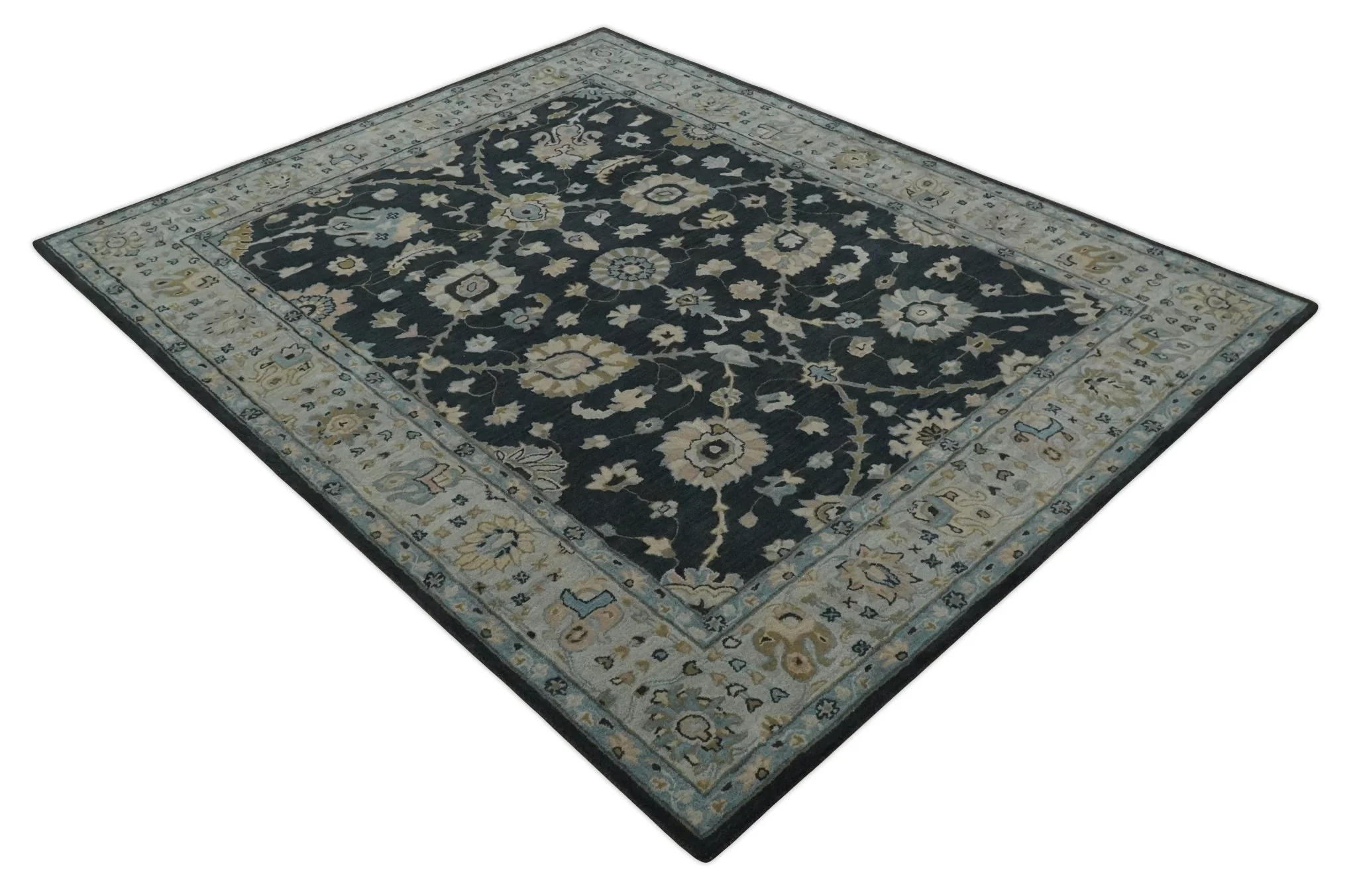Hand Tufted Black and Silver 8x10 Modern Oushak Rug, Kids, Living Room and Bedroom Rug | TRD6501810S - Image 9