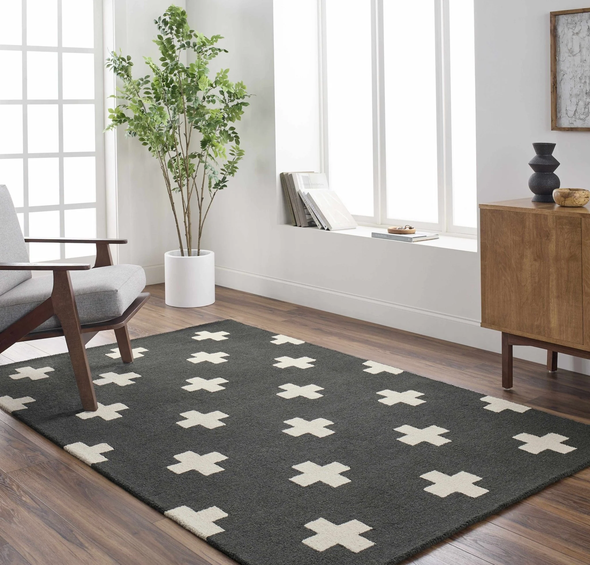 Contemporary Hand tufted Black and White Medium pile Wool Area Rug - Image 11