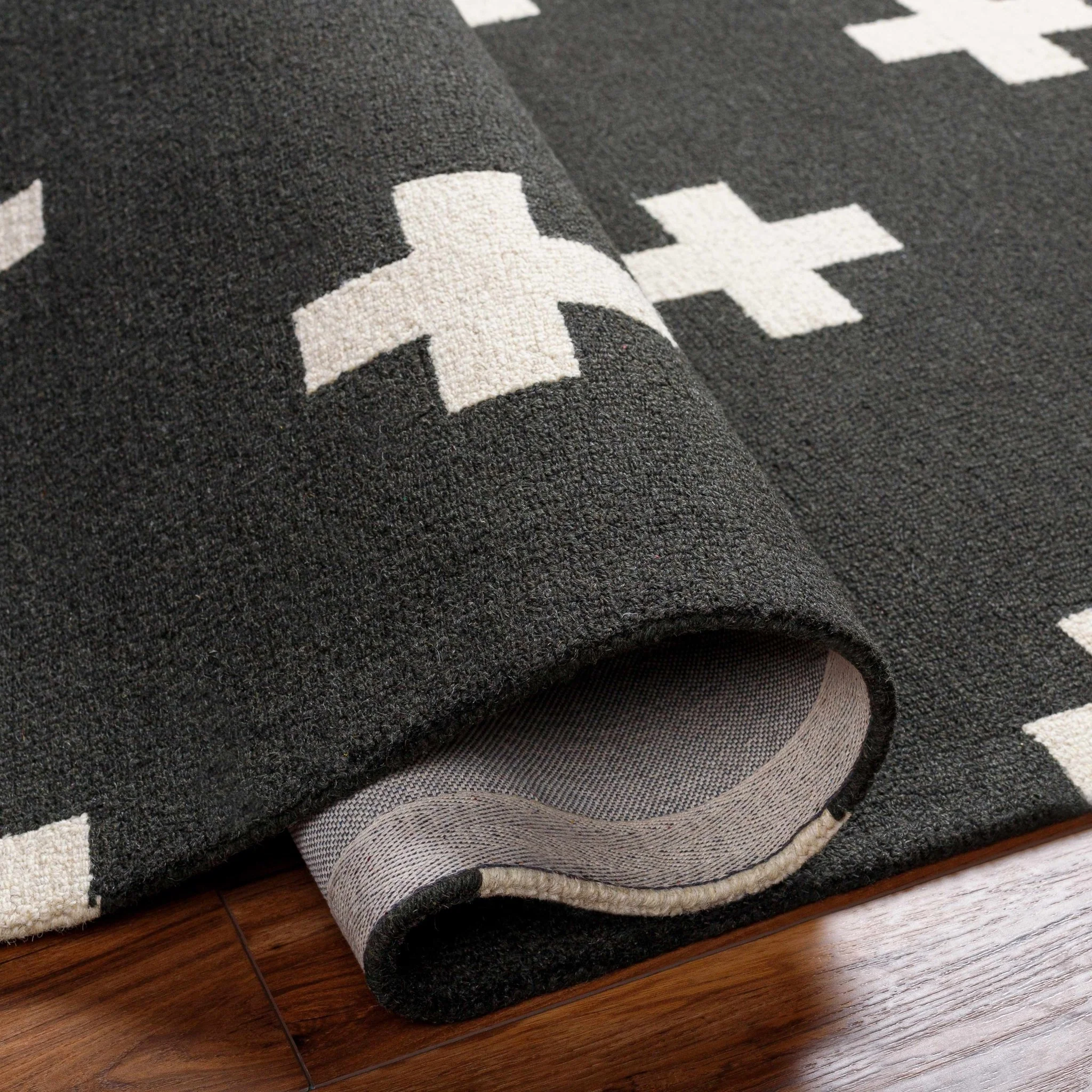 Contemporary Hand tufted Black and White Medium pile Wool Area Rug - Image 3