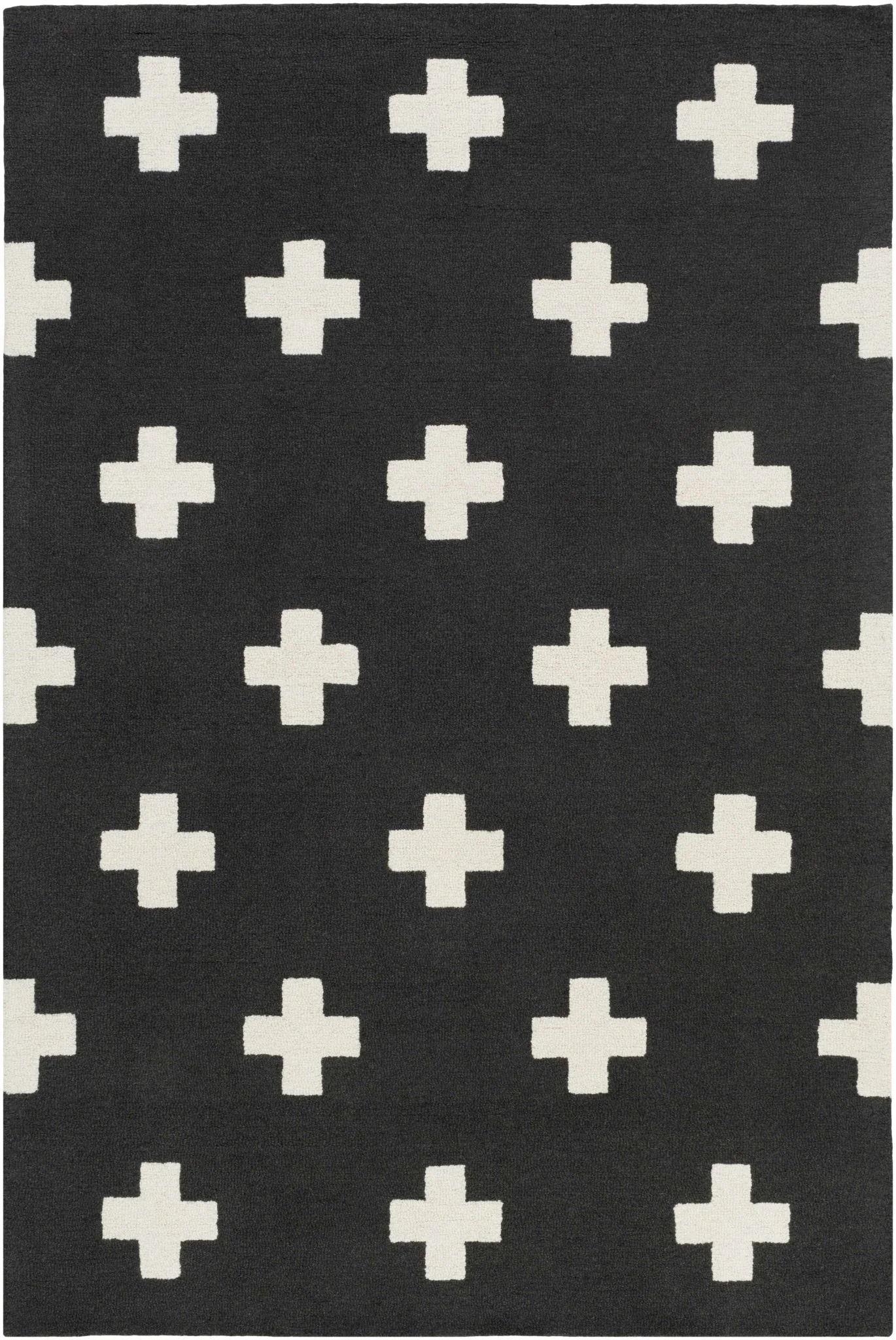 Contemporary Hand tufted Black and White Medium pile Wool Area Rug - Image 4