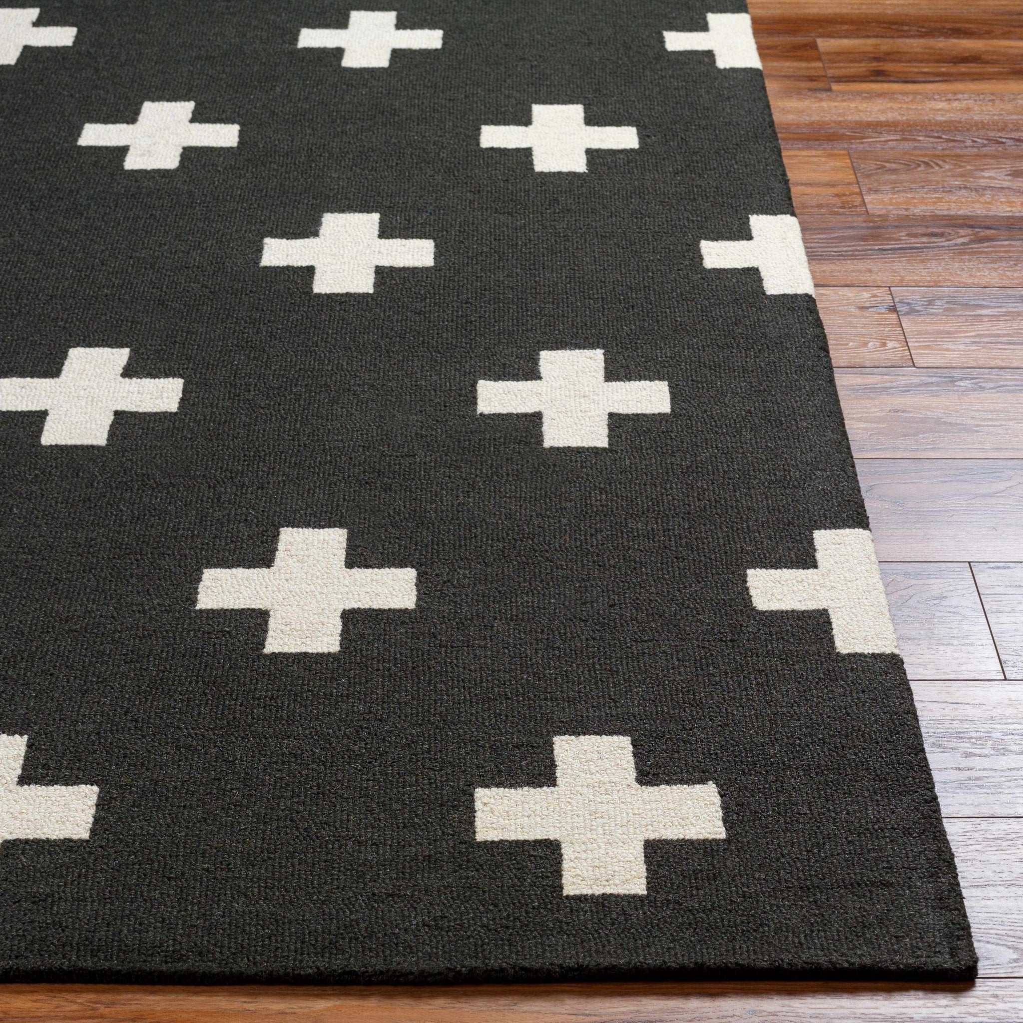 Contemporary Hand tufted Black and White Medium pile Wool Area Rug - Image 9