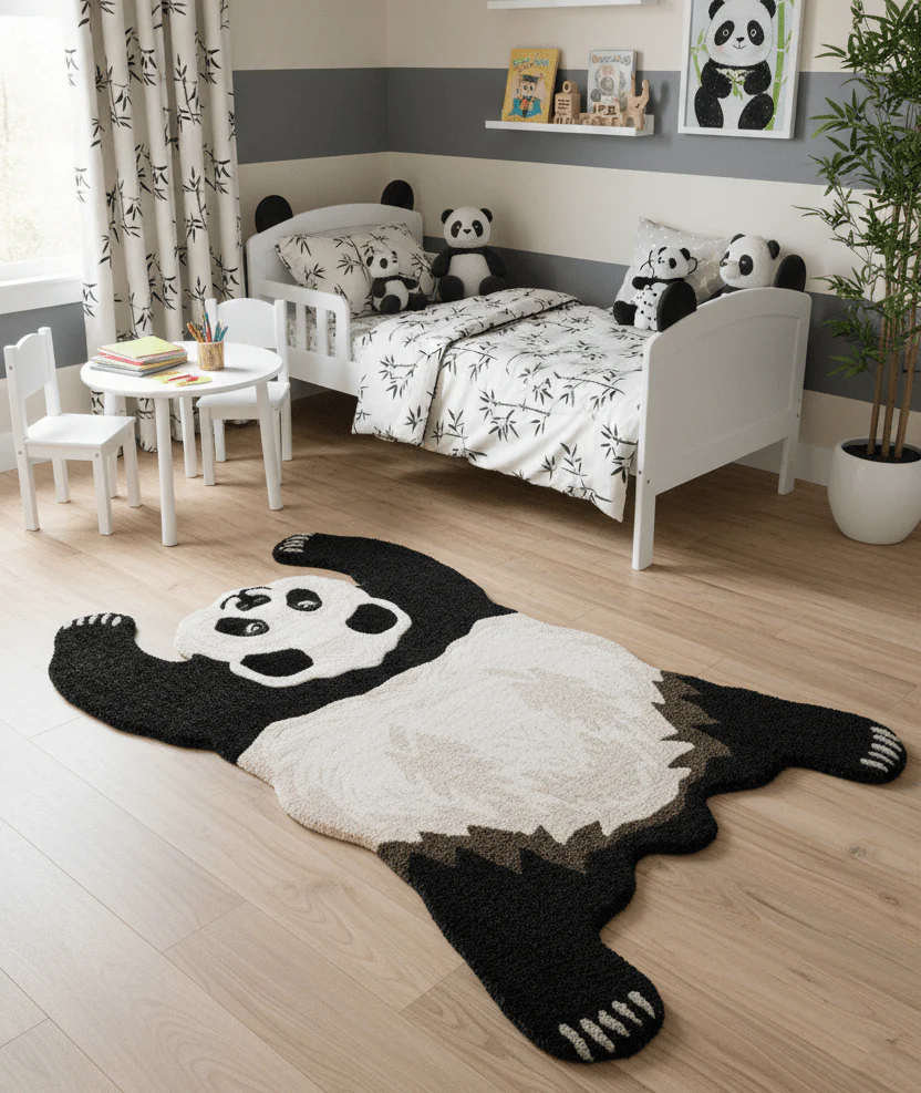 Hand Tufted Black Animal Panda 3x5 Wool Area Rug - Image 2
