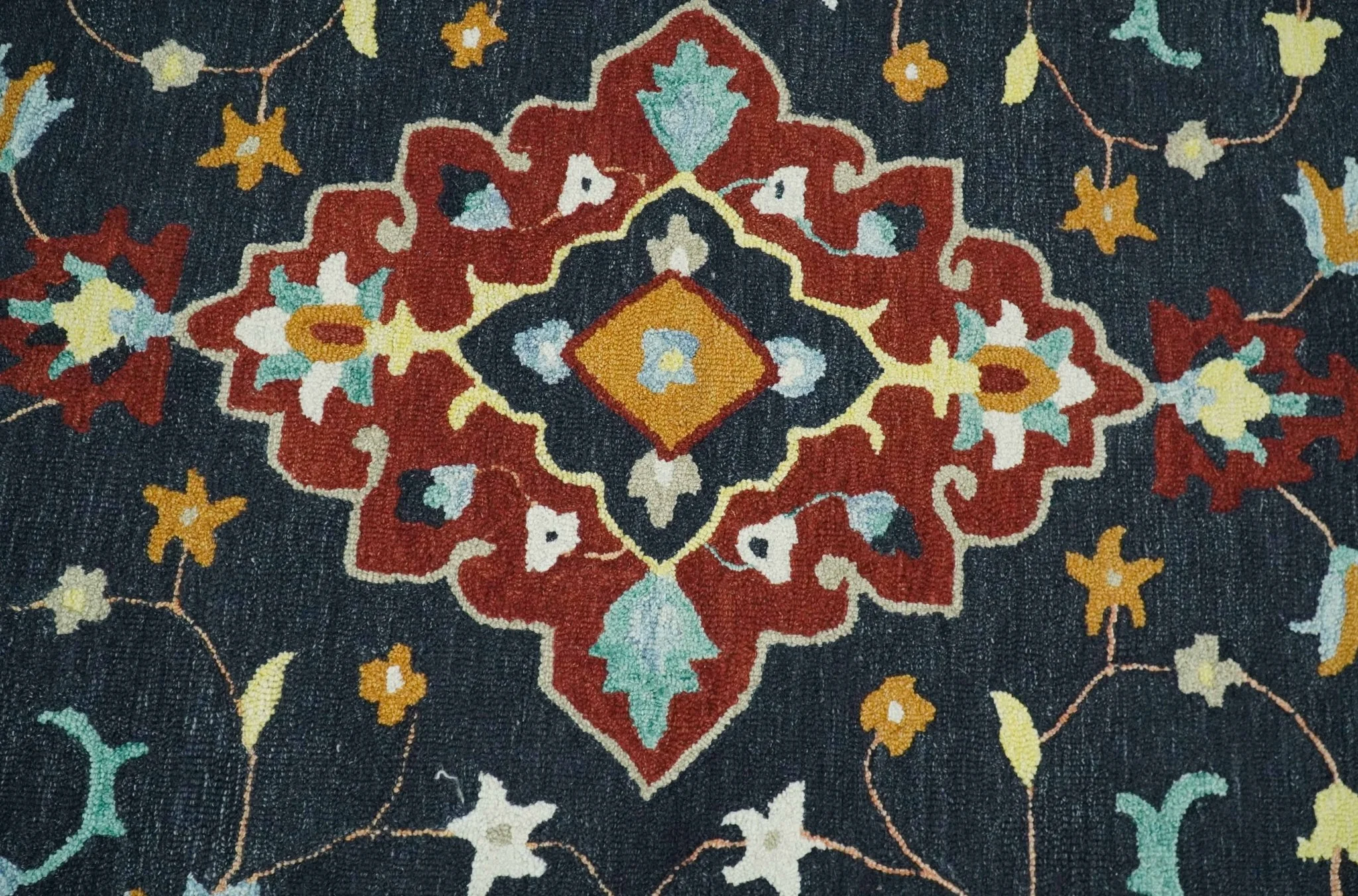 Hand Tufted Black, Rust and Beige Persian Style Antique Oriental Wool Area Rug - Image 10