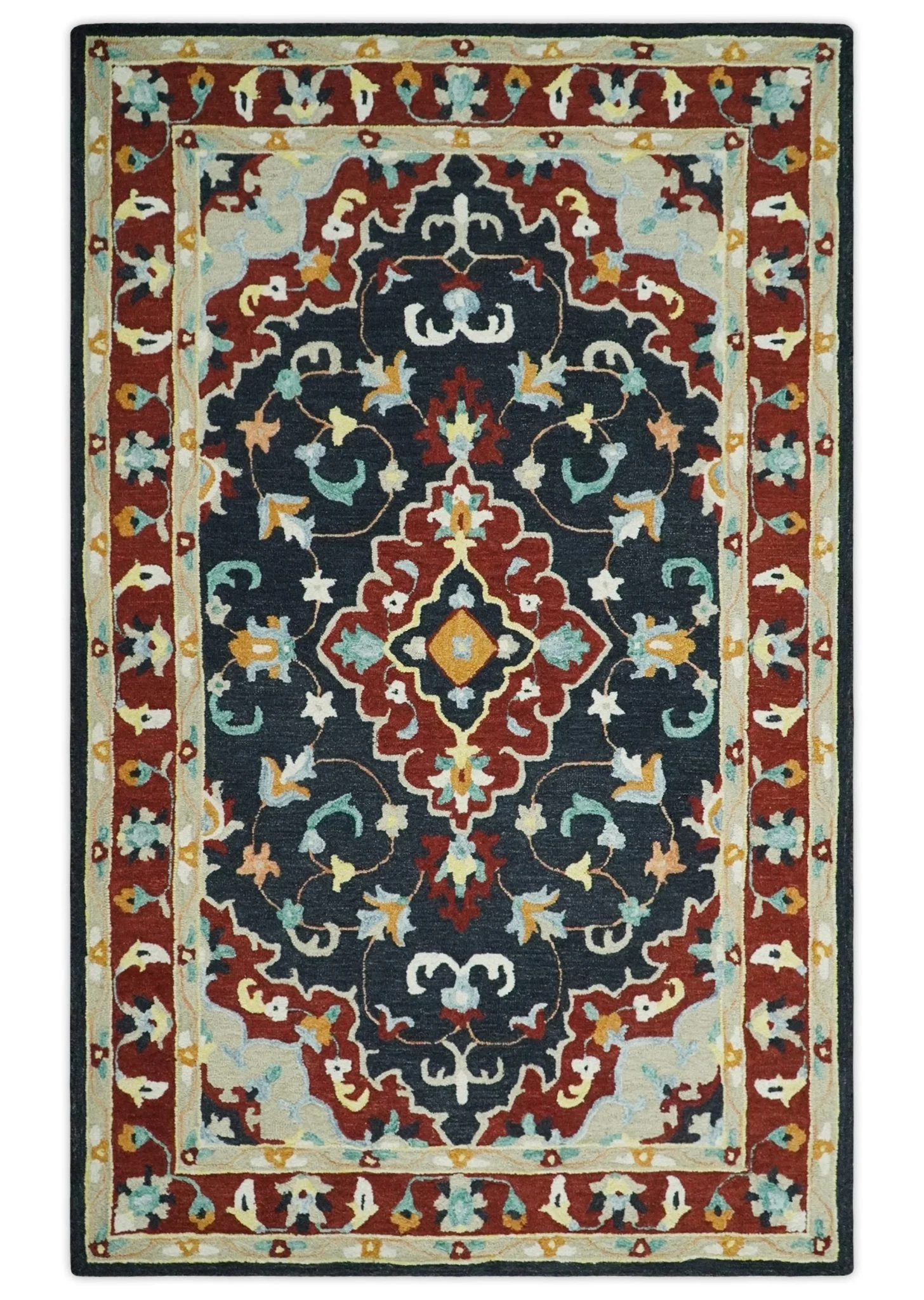 Hand Tufted Black, Rust and Beige Persian Style Antique Oriental Wool Area Rug - Image 13