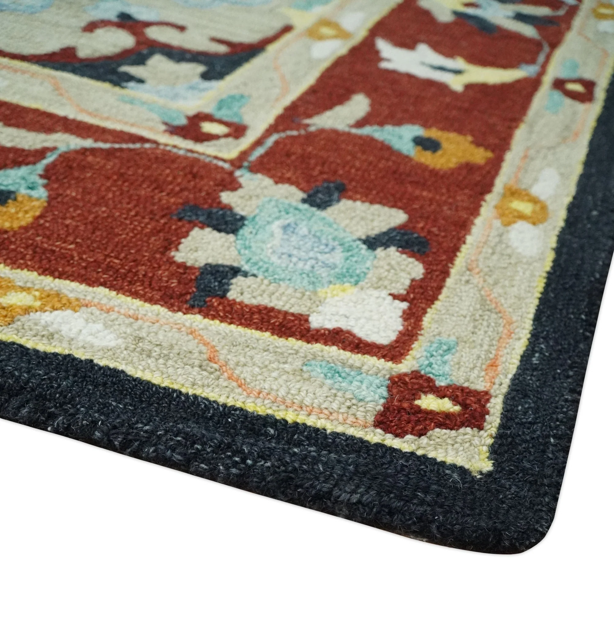 Hand Tufted Black, Rust and Beige Persian Style Antique Oriental Wool Area Rug - Image 5